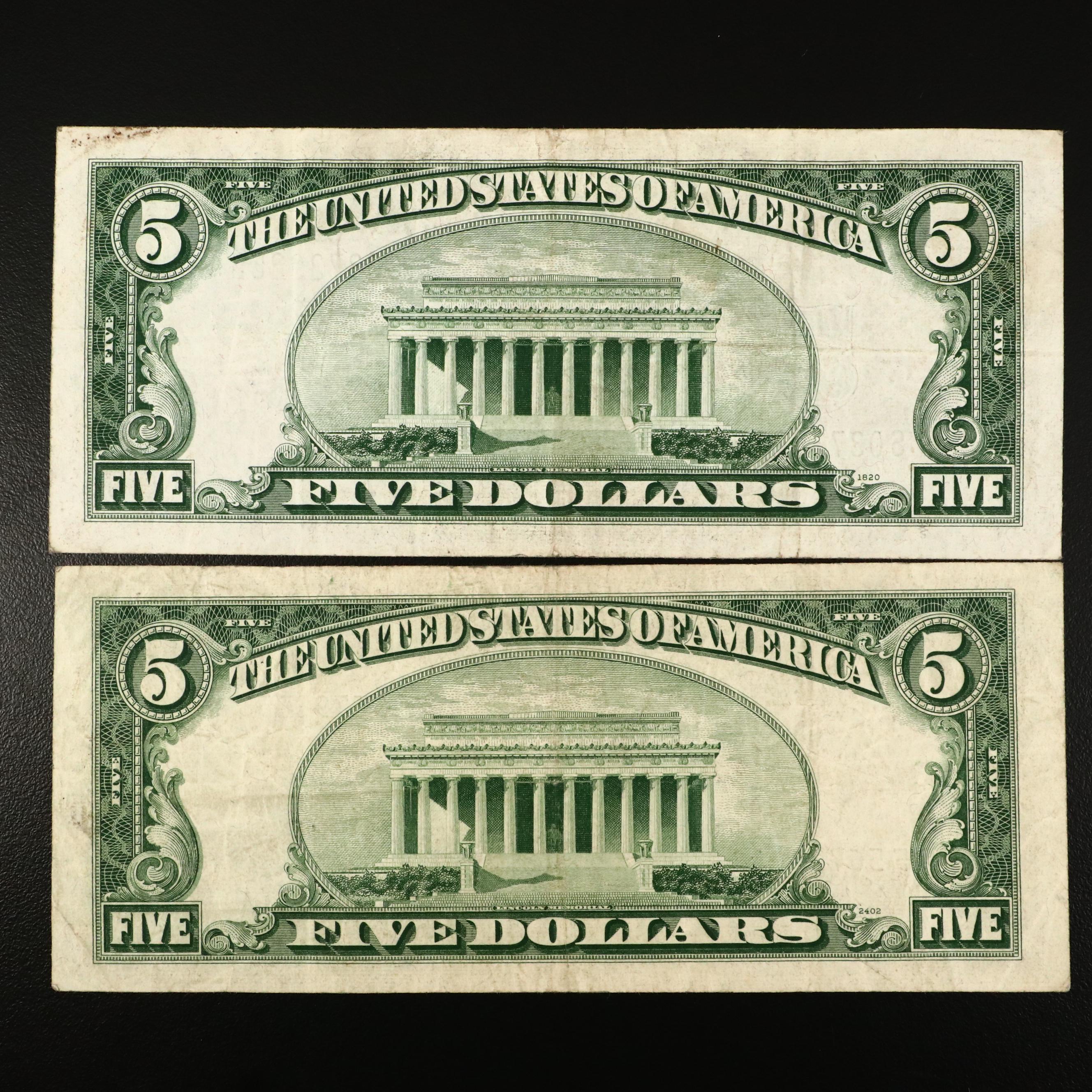 Sixteen U.S. Currency Notes, 1914 to 1957