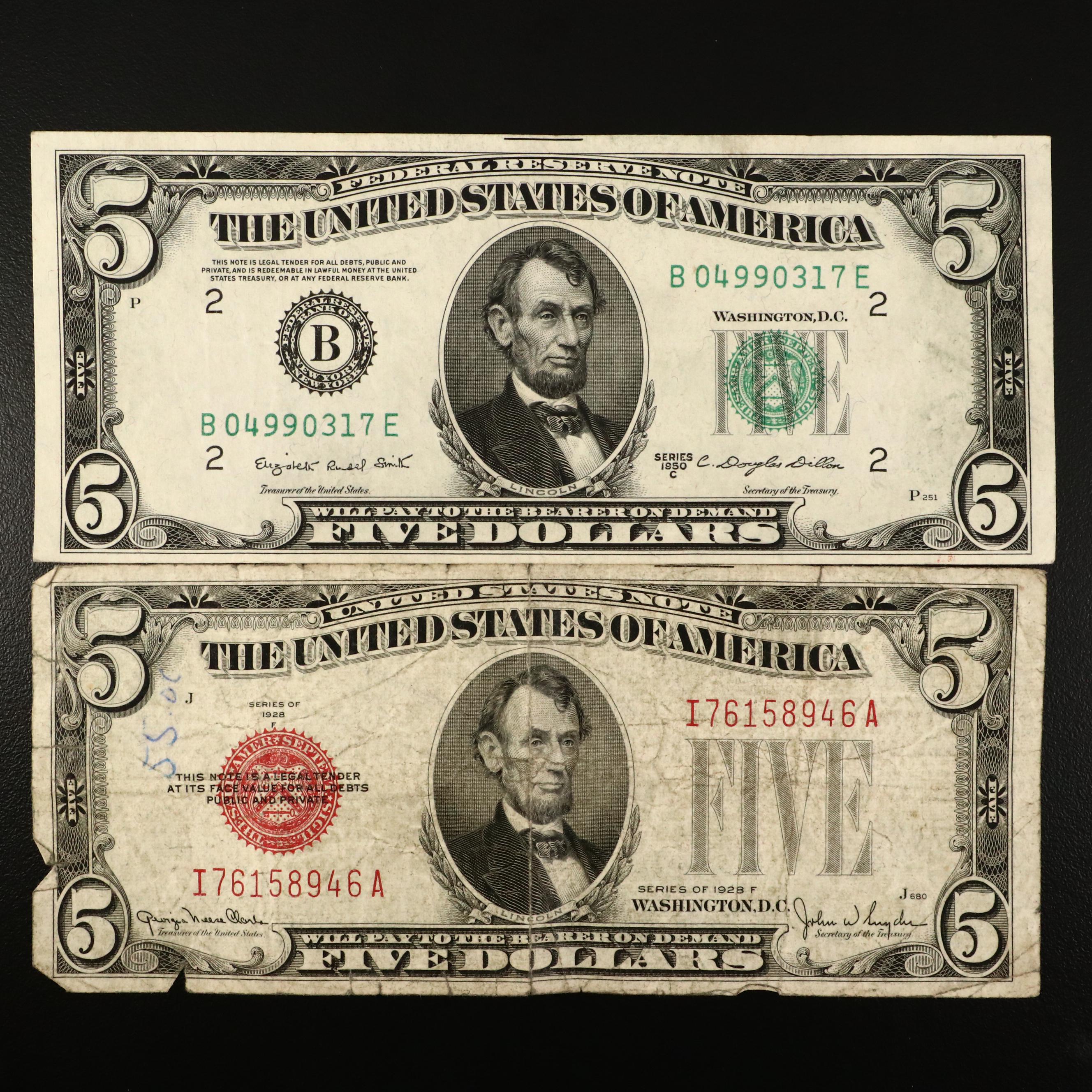Sixteen U.S. Currency Notes, 1914 to 1957