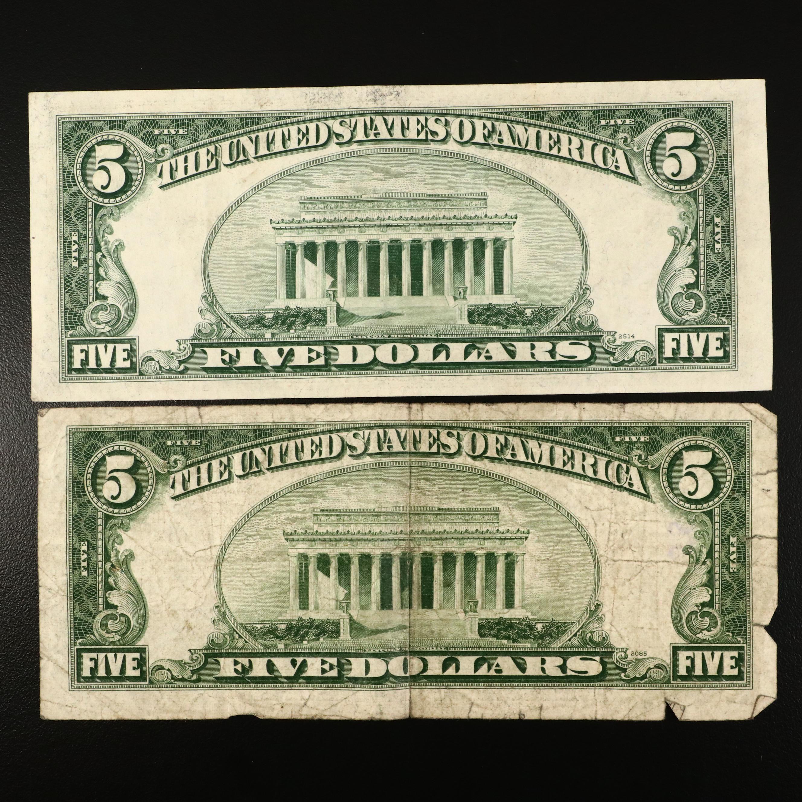 Sixteen U.S. Currency Notes, 1914 to 1957