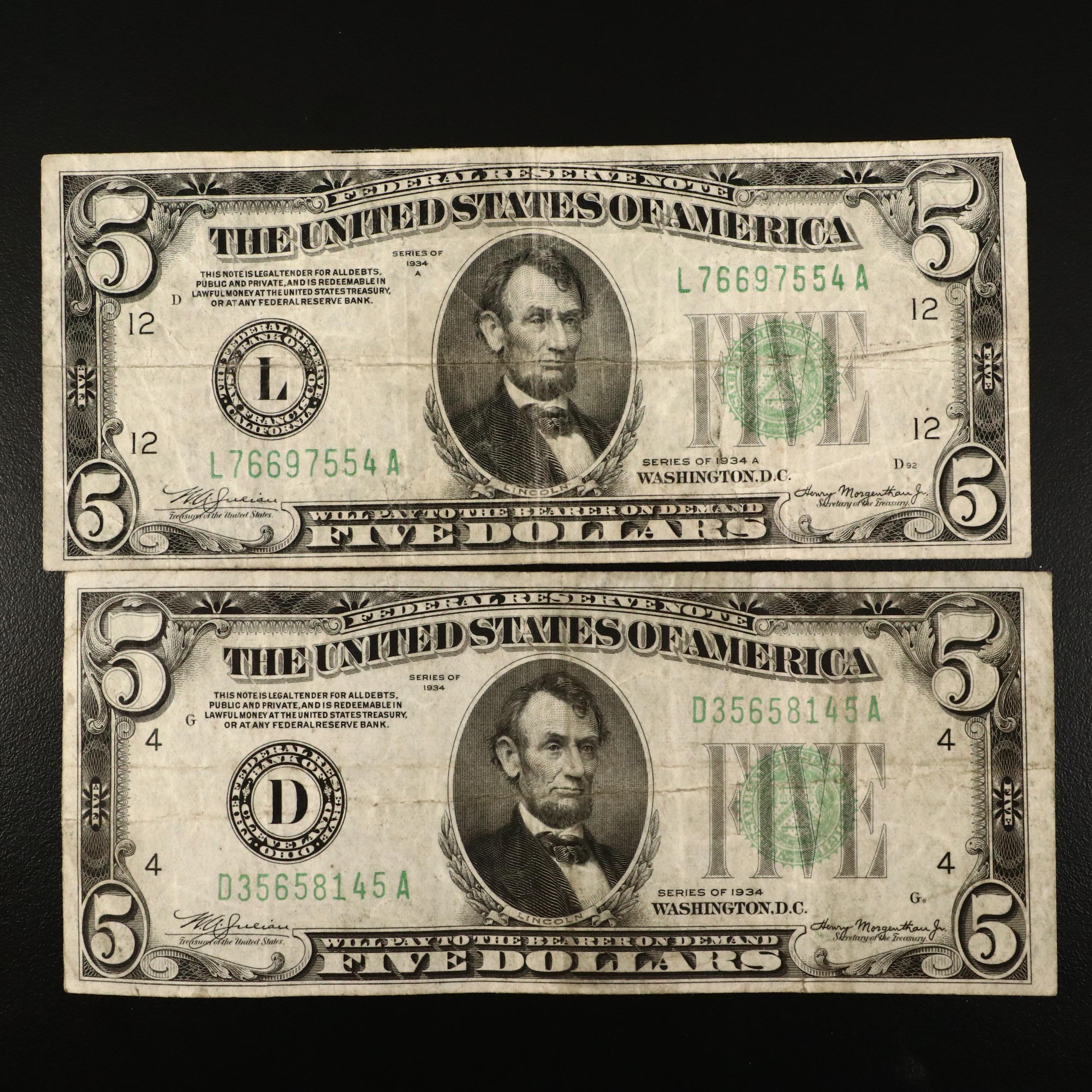 Sixteen U.S. Currency Notes, 1914 to 1957