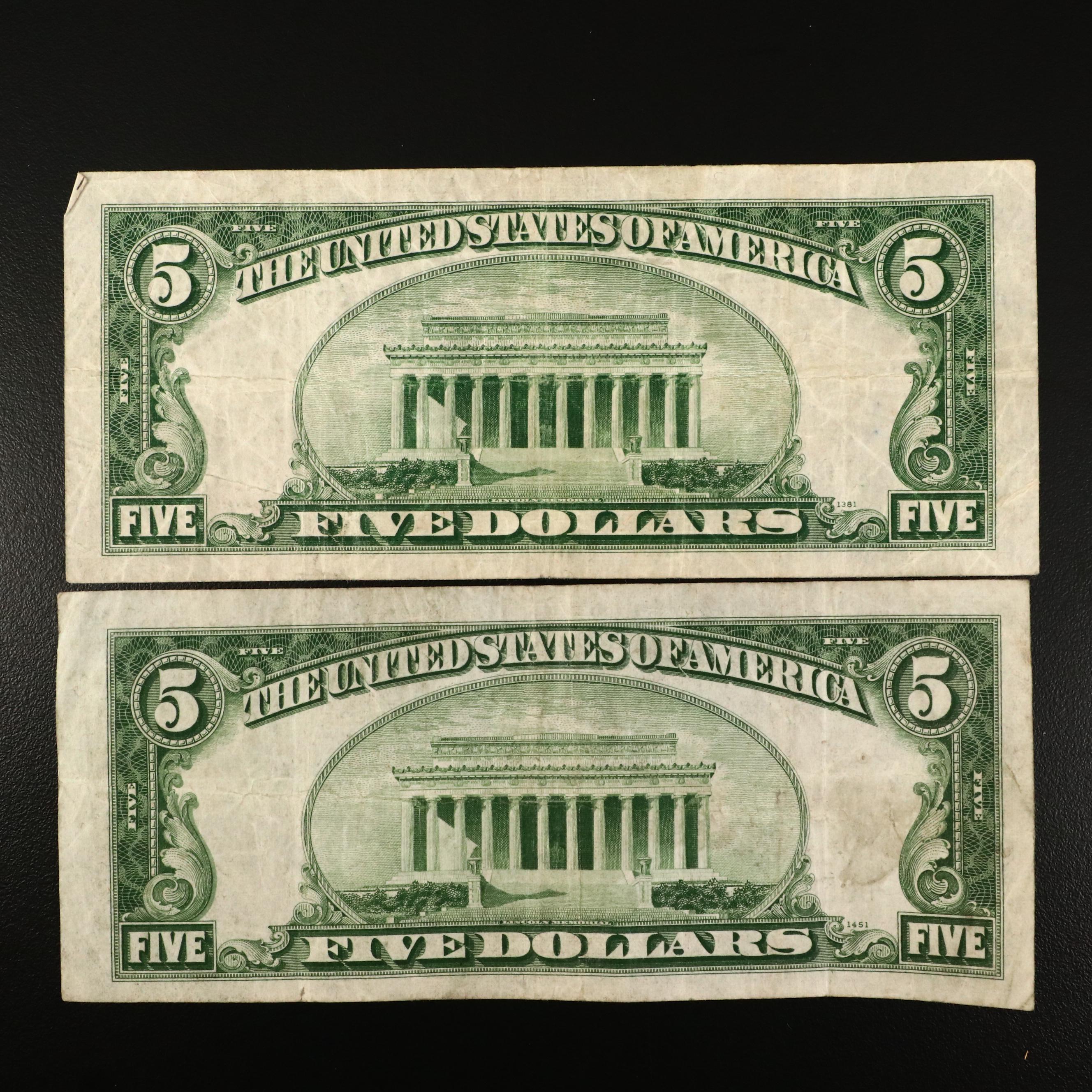 Sixteen U.S. Currency Notes, 1914 to 1957