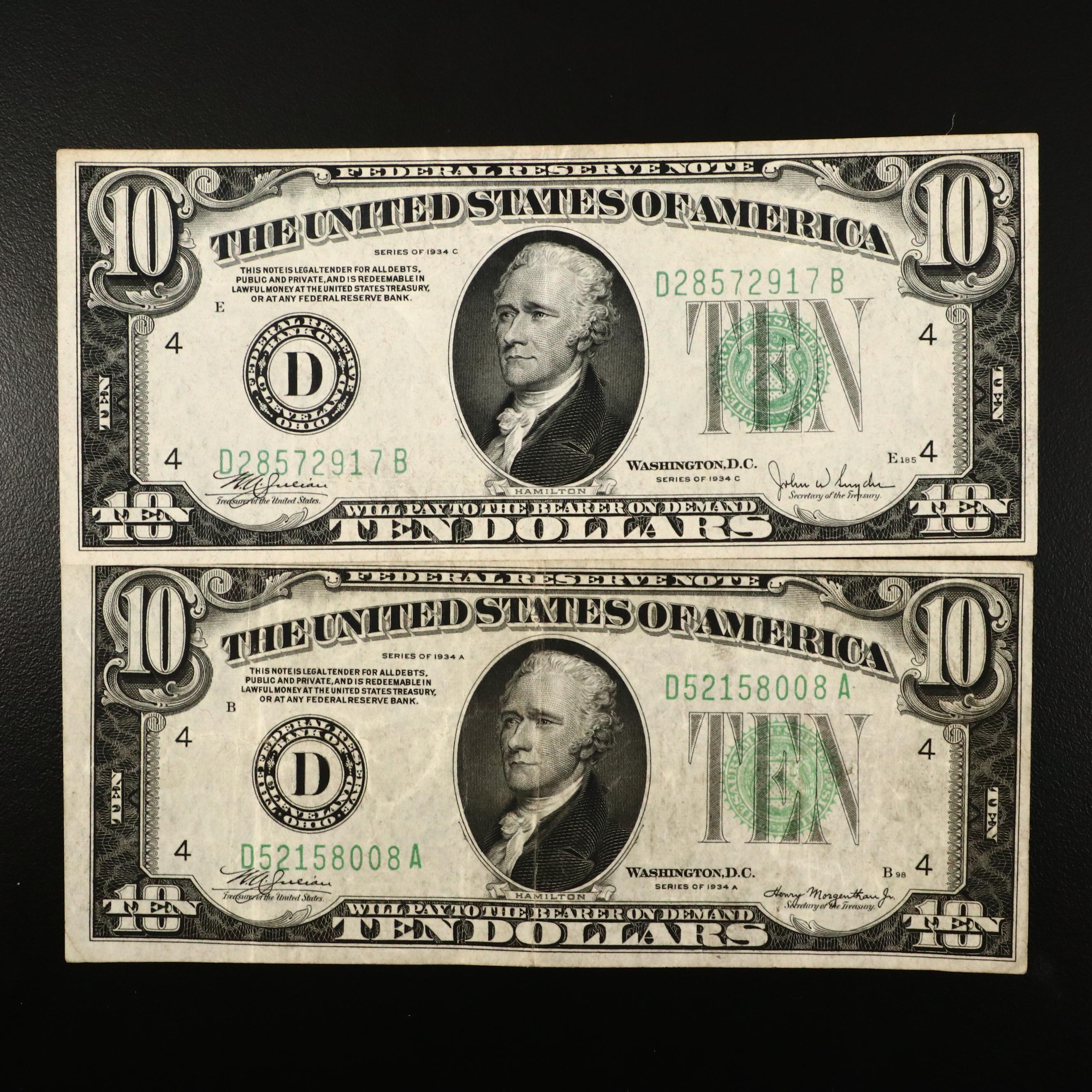 Sixteen U.S. Currency Notes, 1914 to 1957
