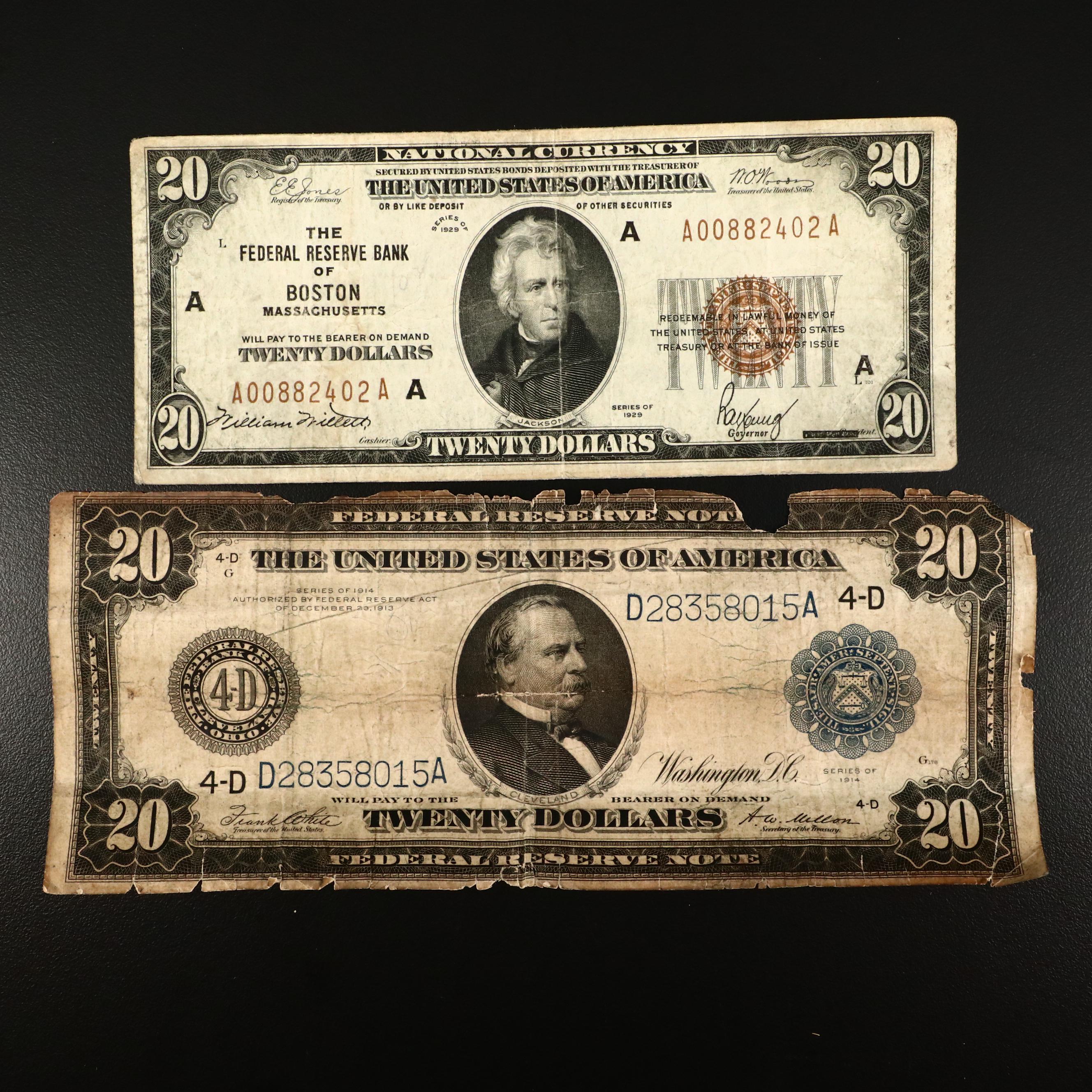 Sixteen U.S. Currency Notes, 1914 to 1957
