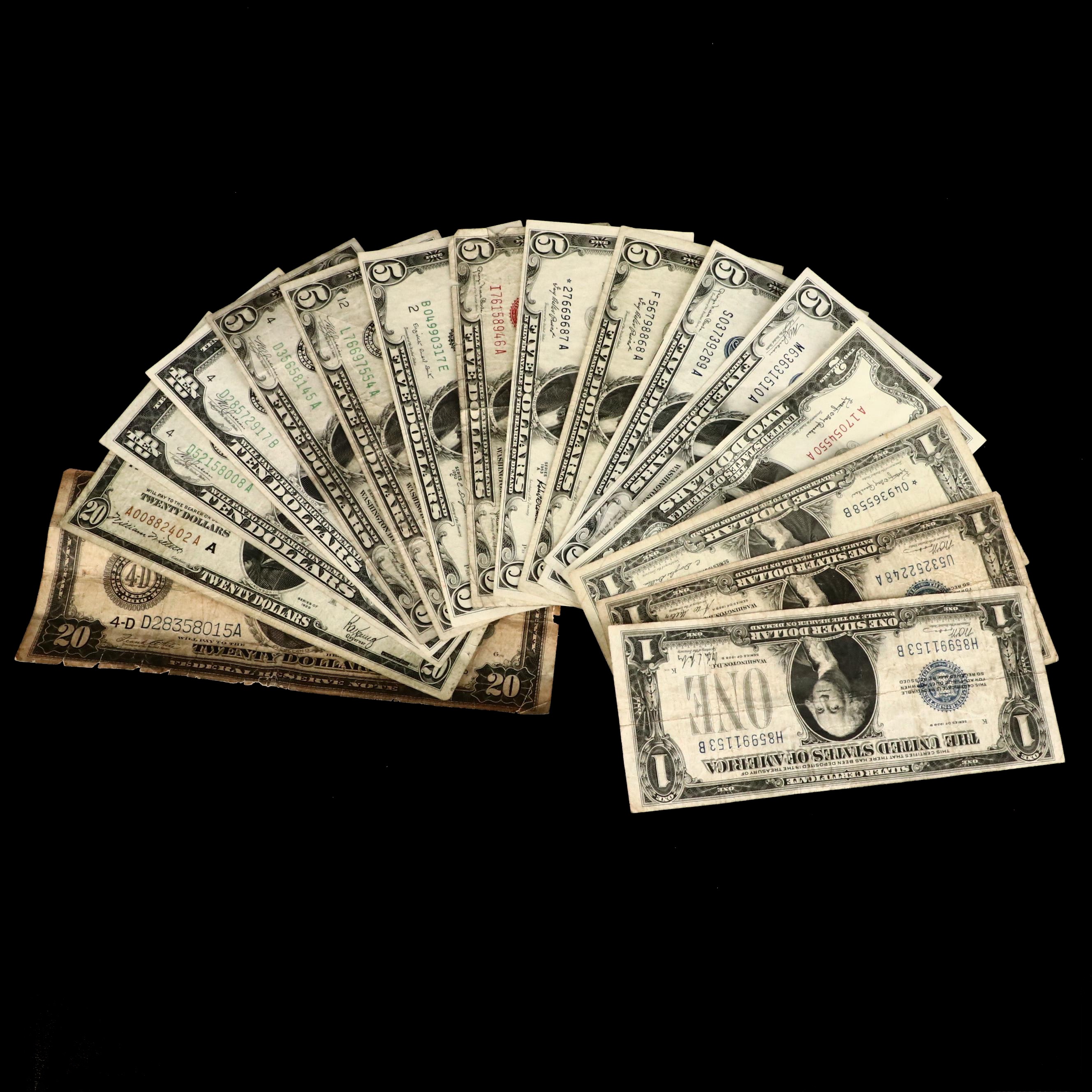 Sixteen U.S. Currency Notes, 1914 to 1957