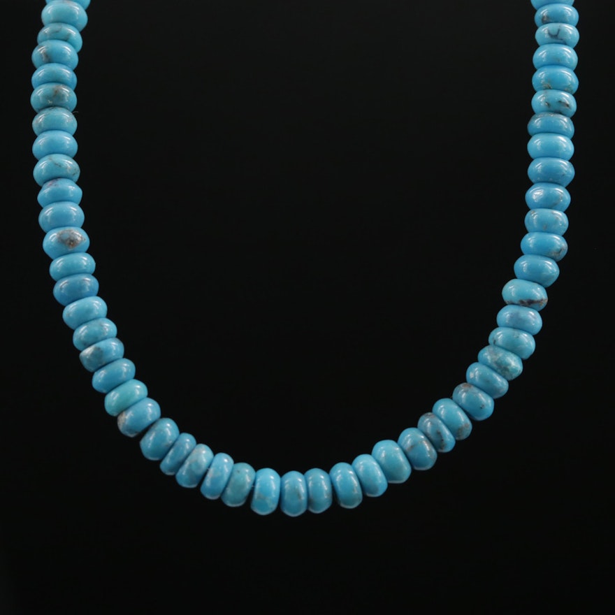 Turquoise Beaded Necklace with 14K Yellow Gold Clasp