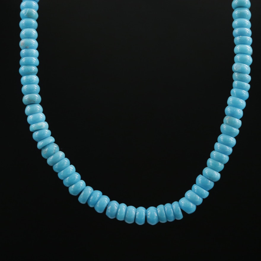 Beaded Turquoise Necklace With 14K Yellow Gold Clasp