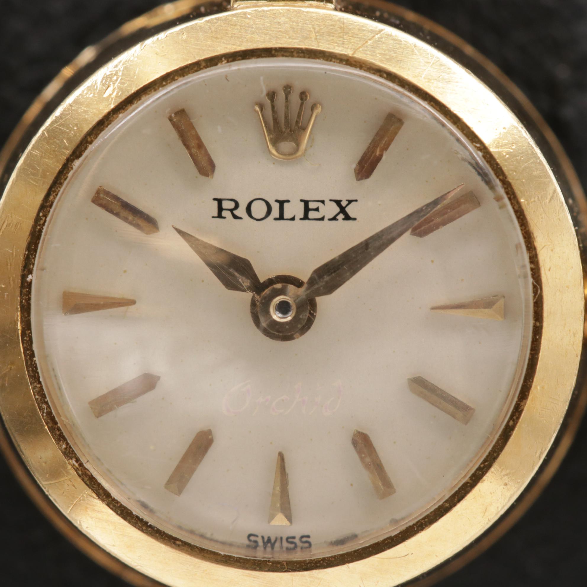 Rolex Orchid 18K Gold Stem Wind Watch With 14K Gold Bracelet, Vintage