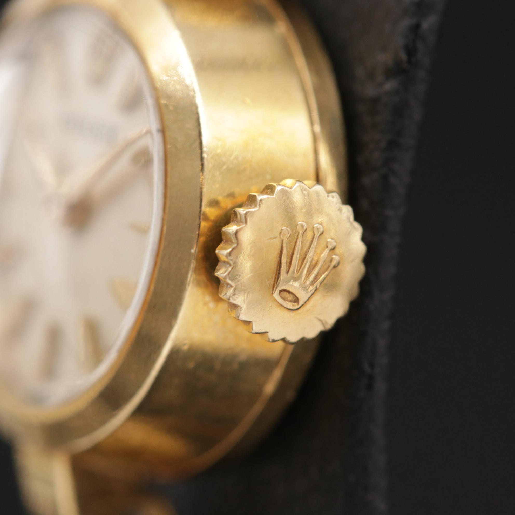 Rolex Orchid 18K Gold Stem Wind Watch With 14K Gold Bracelet, Vintage