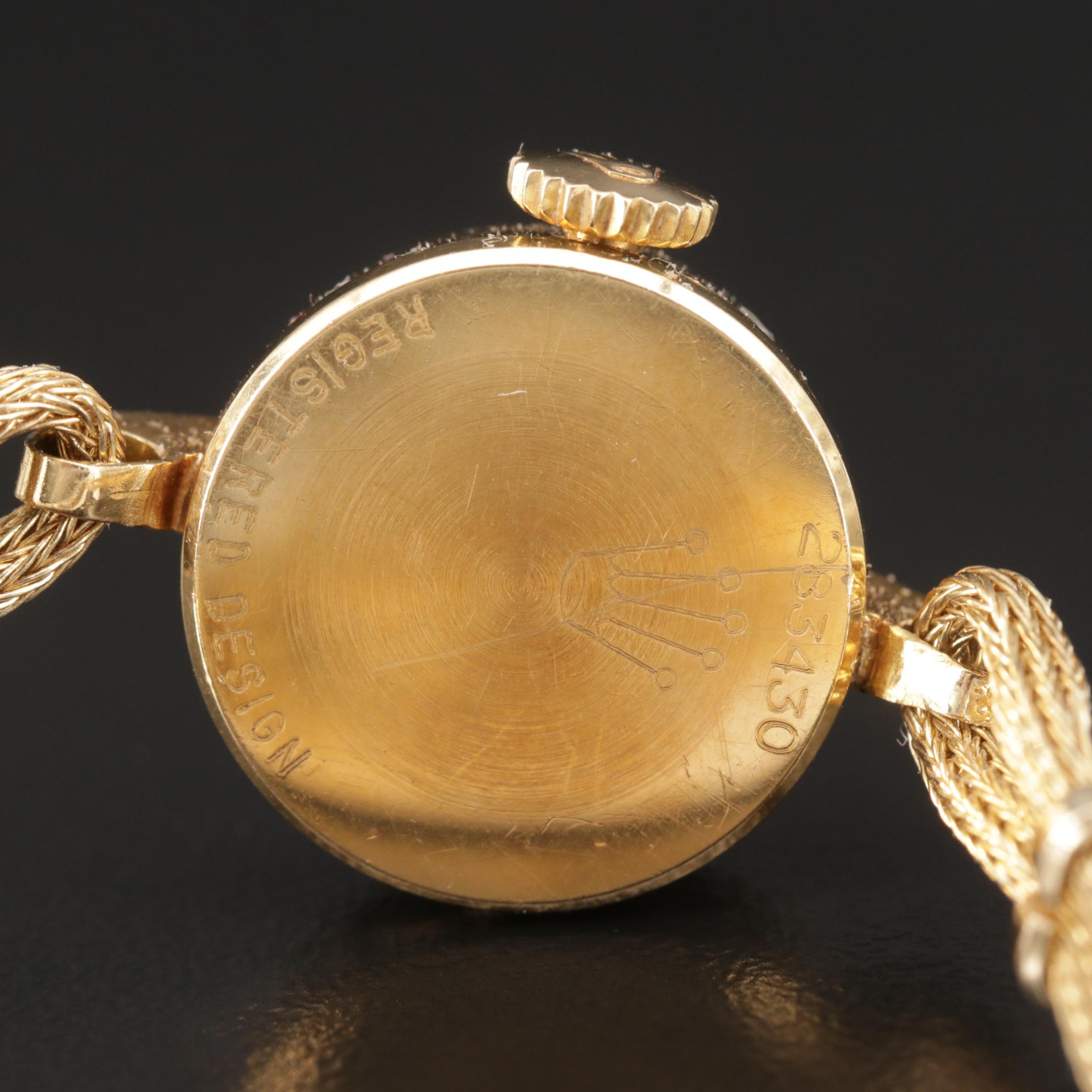 Rolex Orchid 18K Gold Stem Wind Watch With 14K Gold Bracelet, Vintage