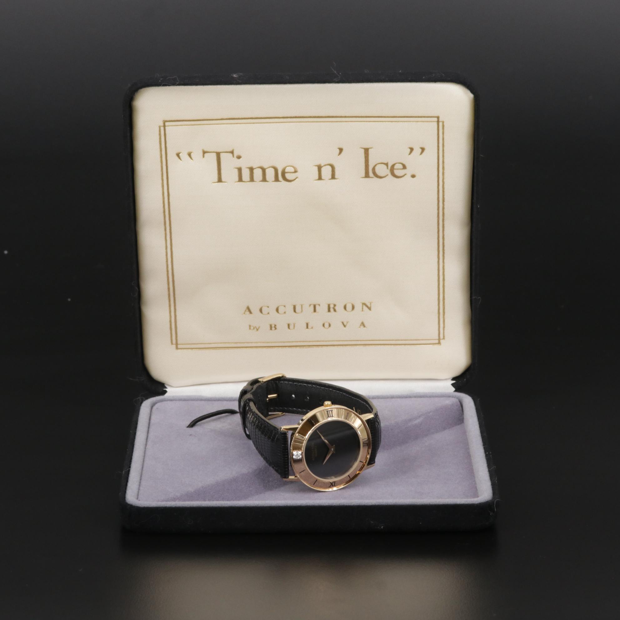 Bulova Accutron "Time N' Ice" Gold Tone and Diamond Quartz Watch