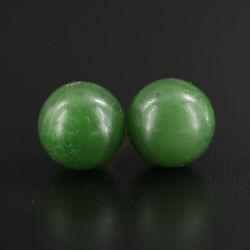 14K Yellow Gold Nephrite Stud Earrings