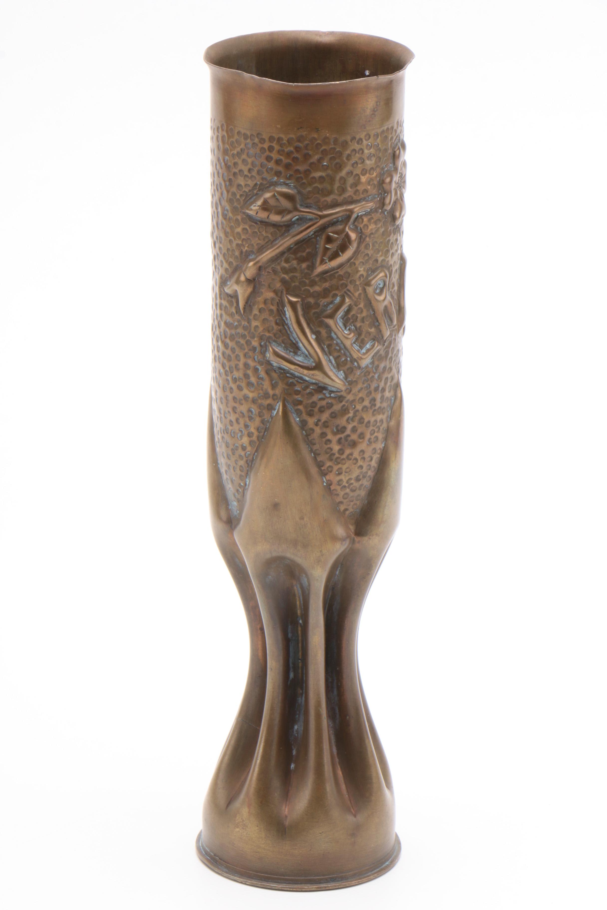 Trench Art Embossed WW1 Artillery Shell