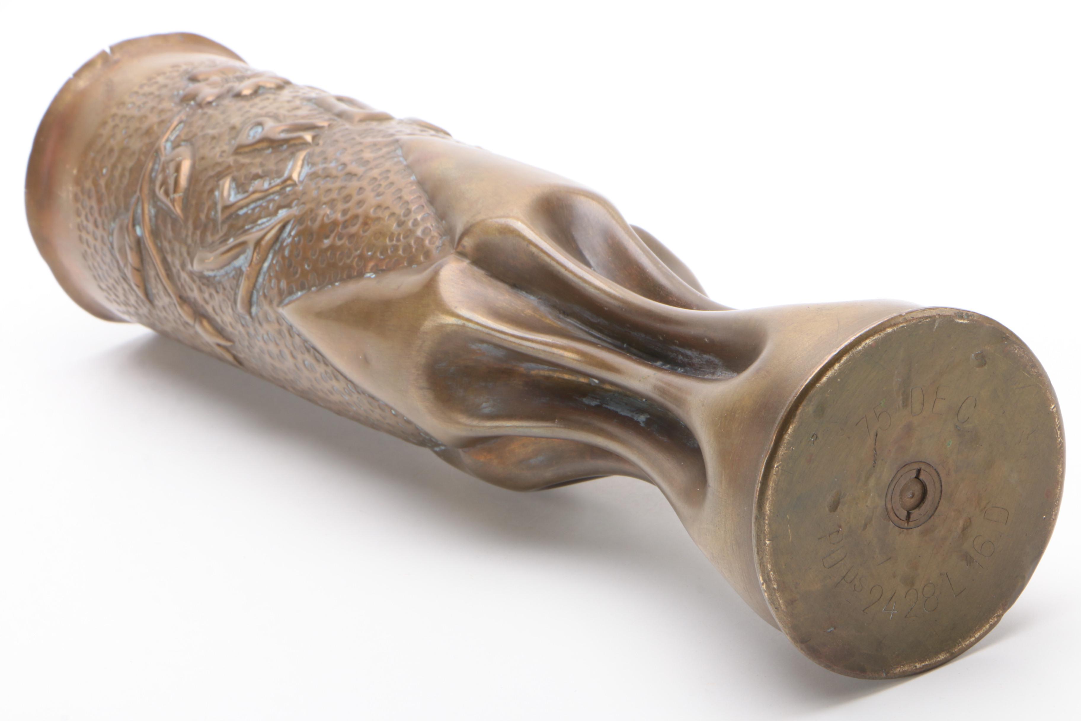 Trench Art Embossed WW1 Artillery Shell