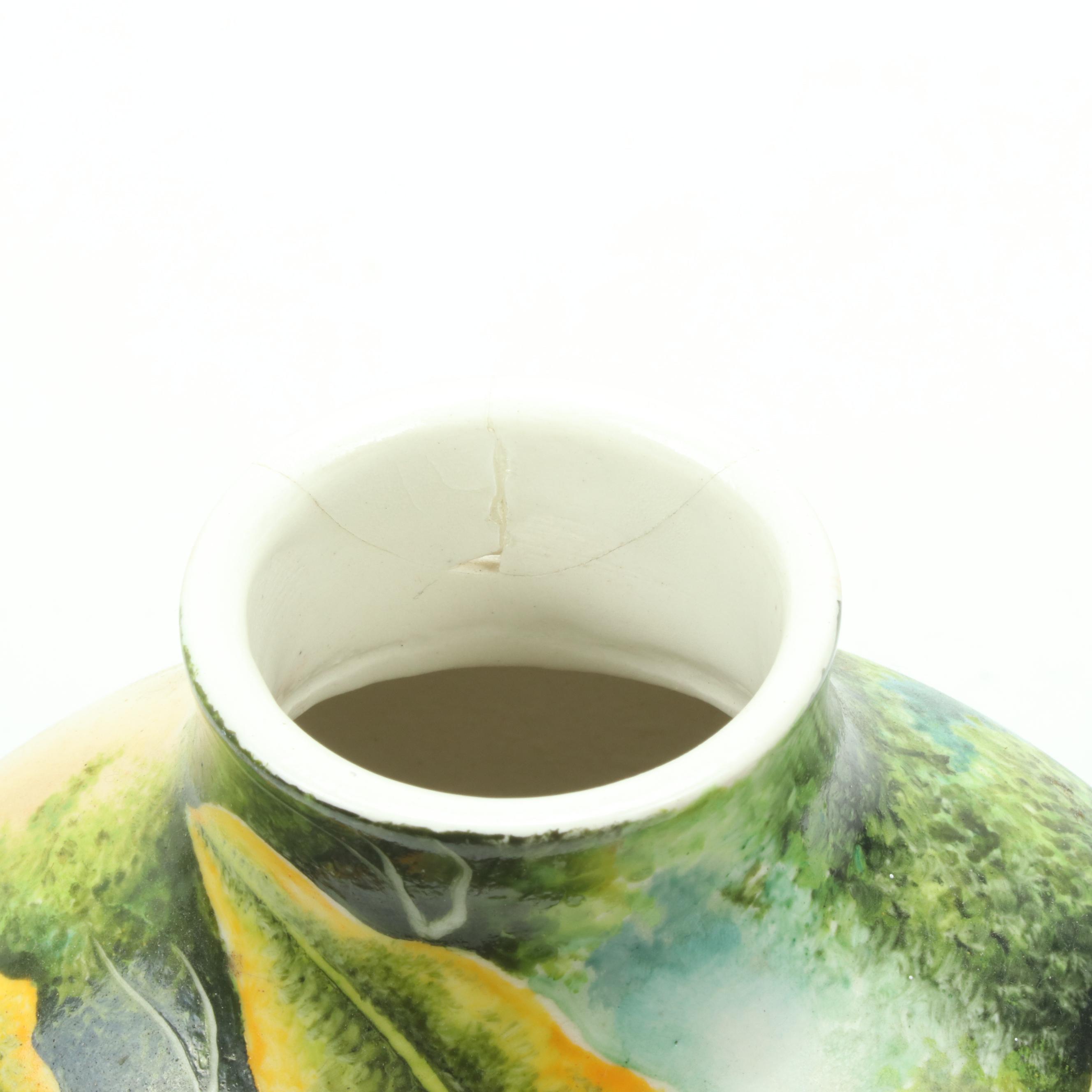 Kurt Weiser Hand-Painted Porcelain Conjoined Bottles with Loris