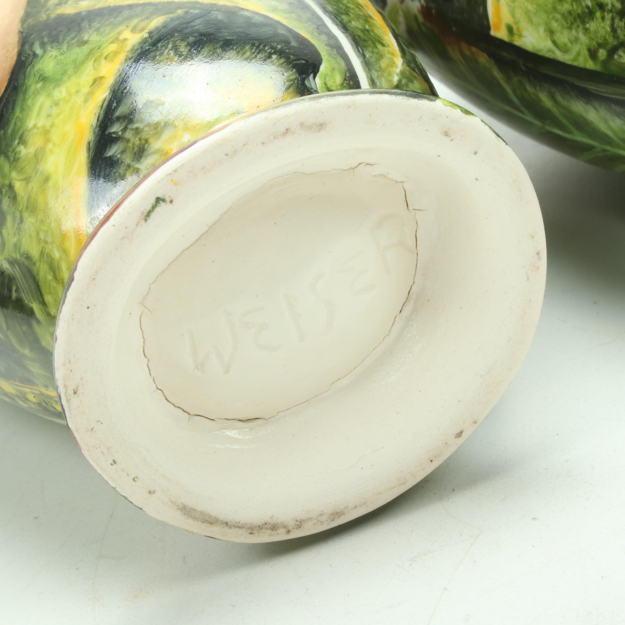 Kurt Weiser Hand-Painted Porcelain Conjoined Bottles with Loris