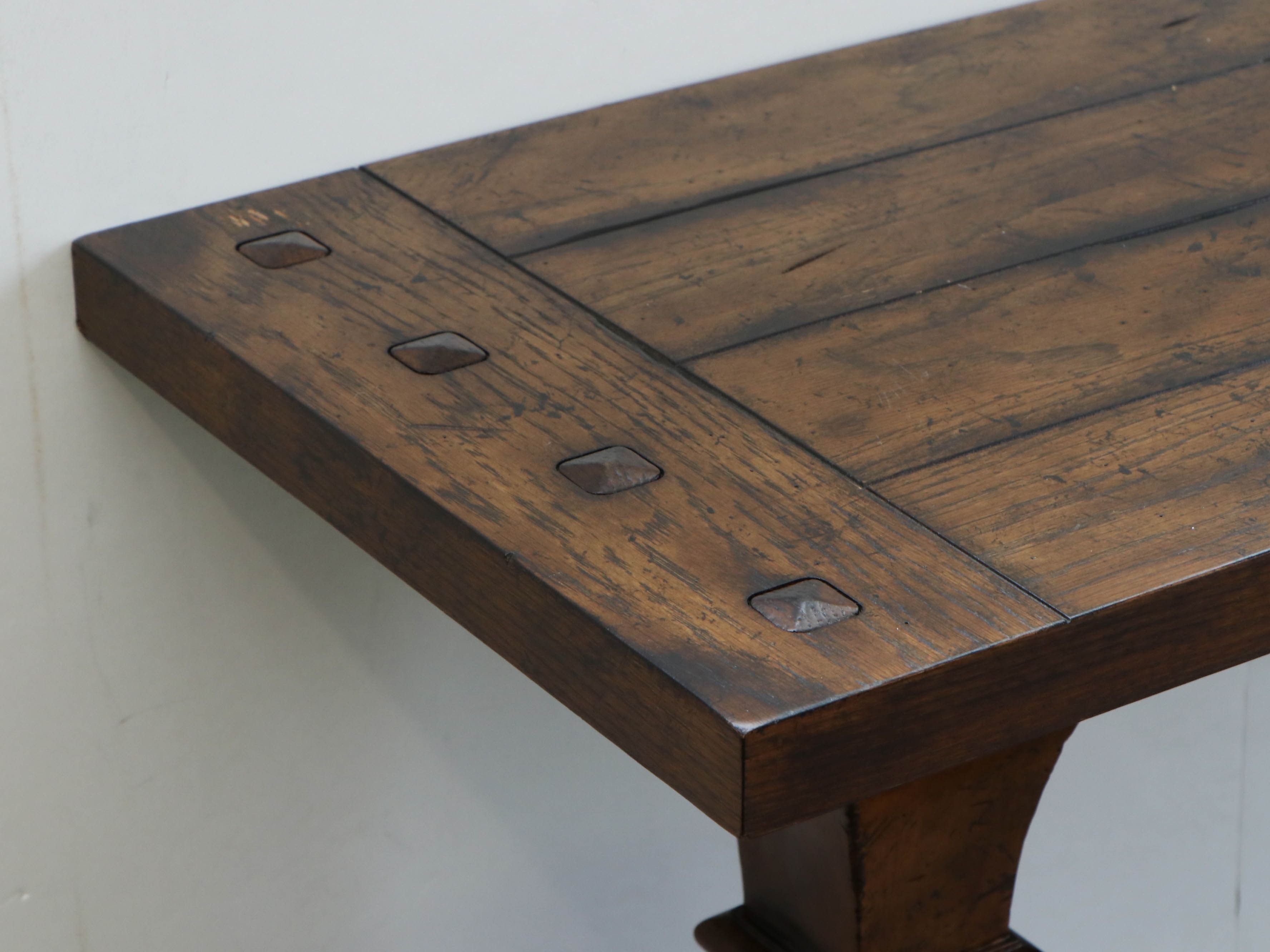 Planked Wood Style Double-Pedestal Console Table