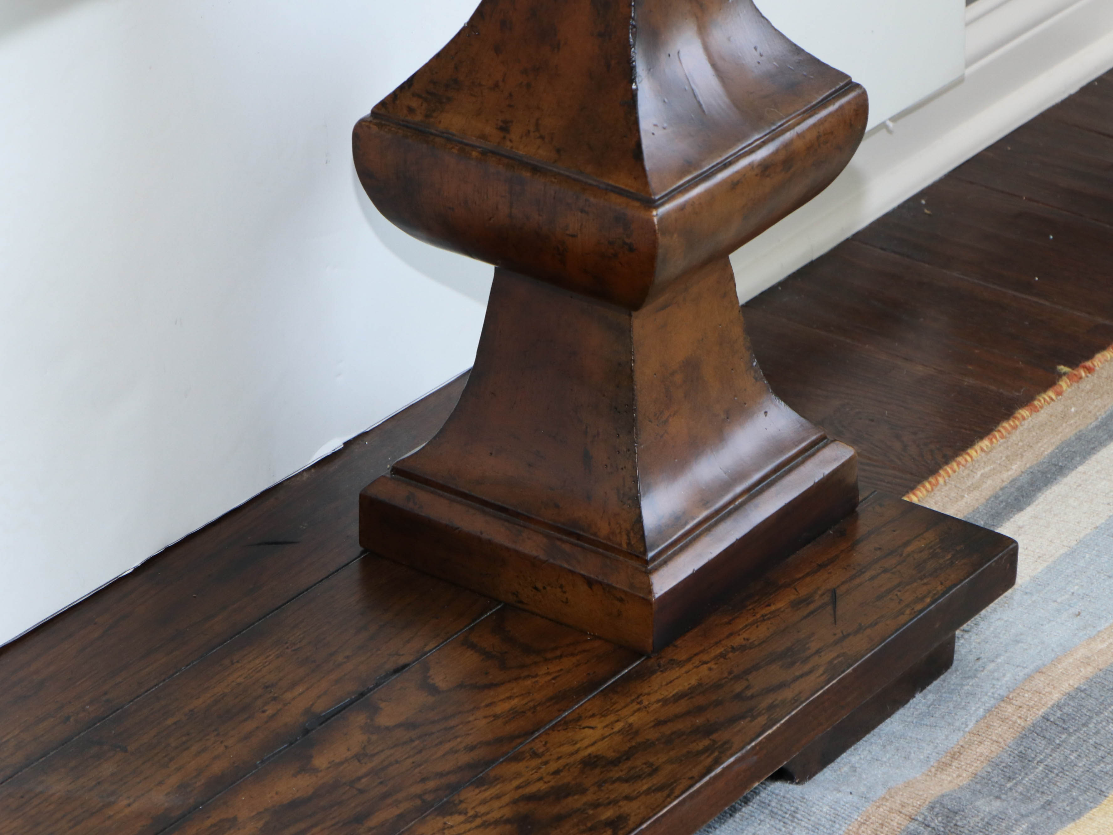 Planked Wood Style Double-Pedestal Console Table