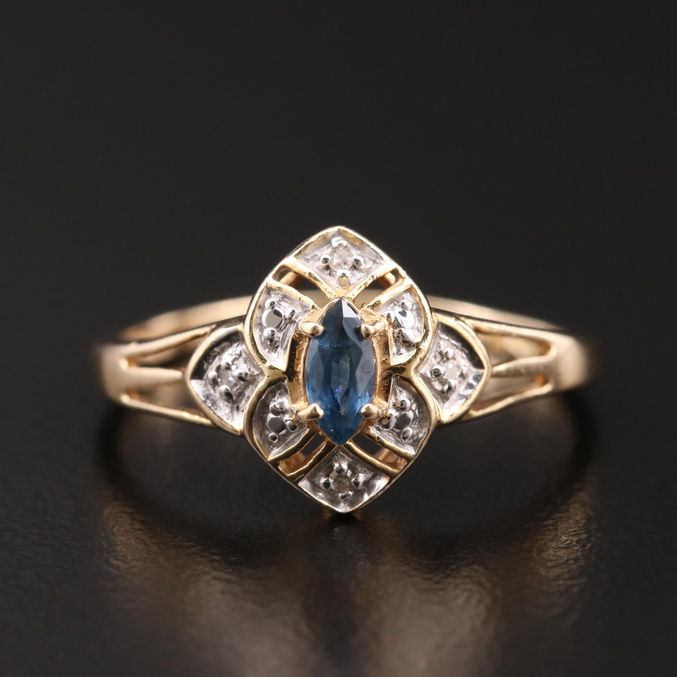 10K Gold Sapphire and Diamond Ring