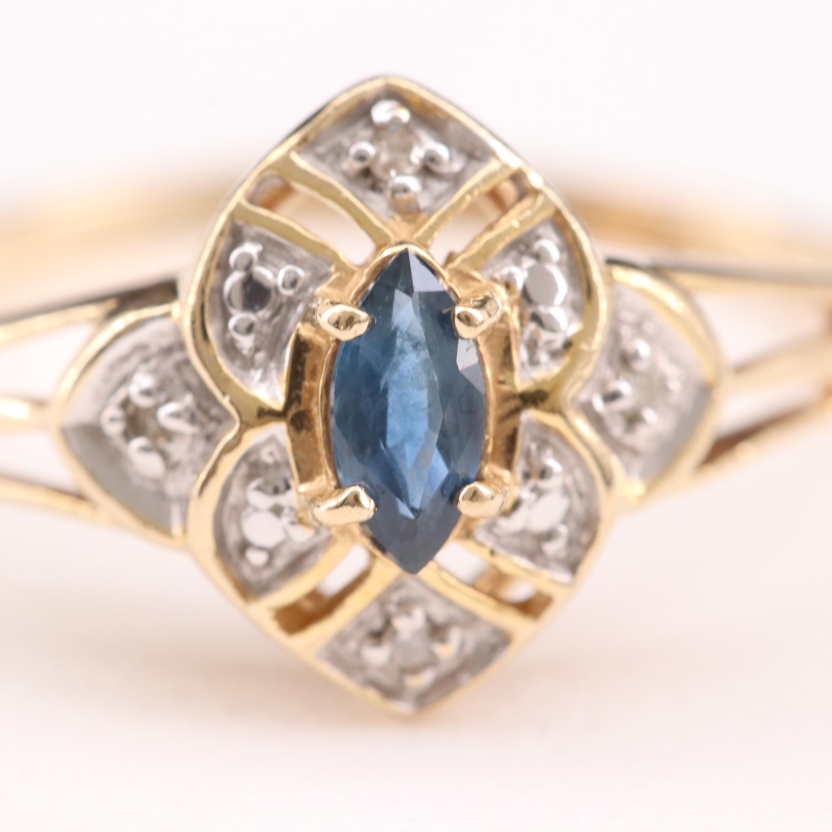 10K Gold Sapphire and Diamond Ring