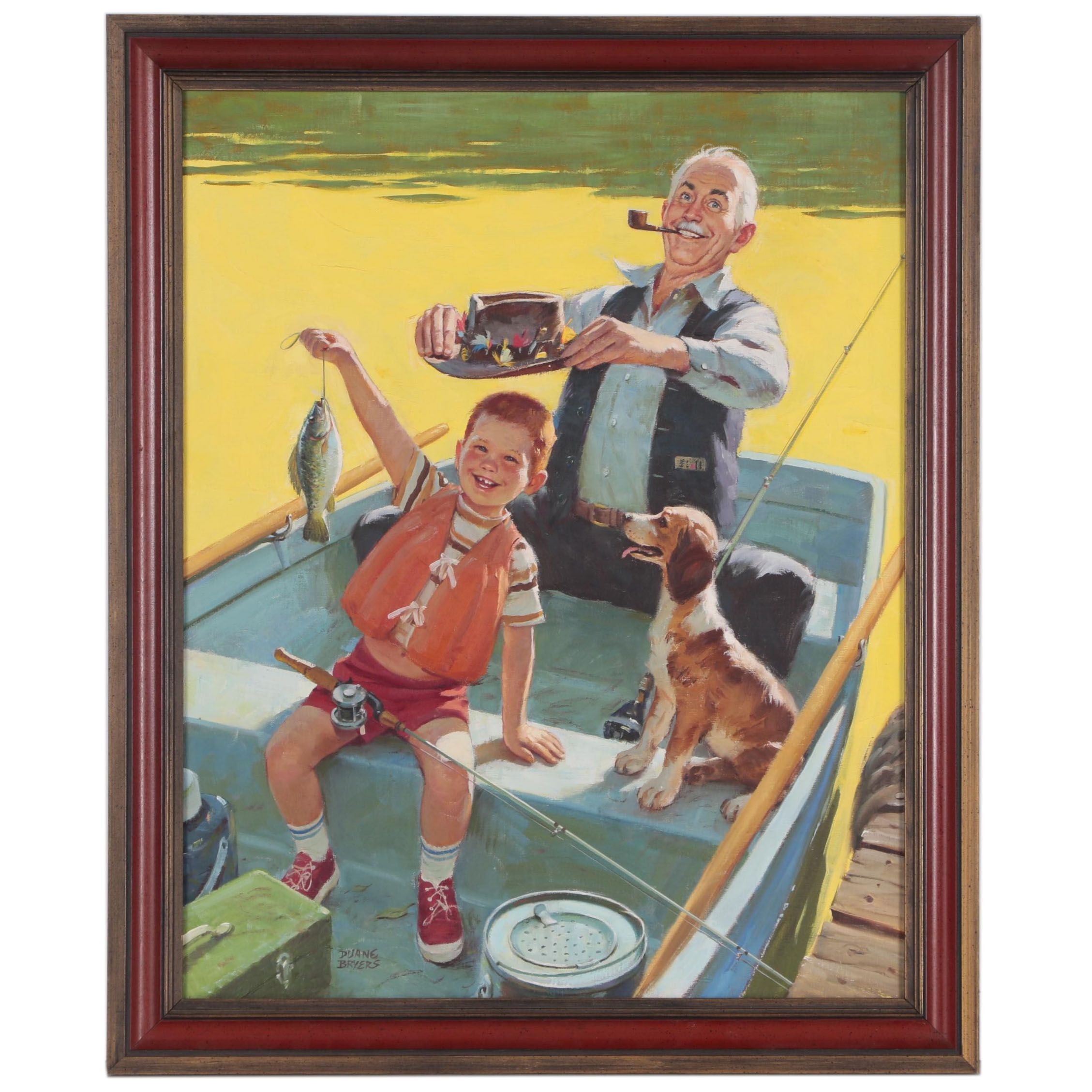 Duane Bryers Genre Oil Illustration of Boy Fishing