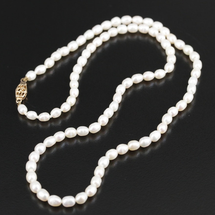 Hand Knotted Seed Pearl Strand Necklace with 14K Yellow Gold Clasp