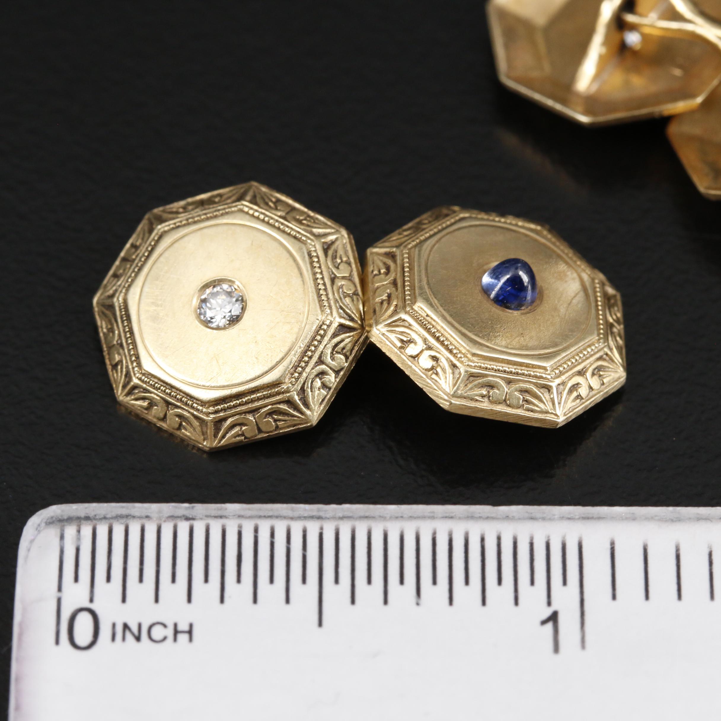 Vintage 14K Diamond and Synthetic Sapphire Cufflinks