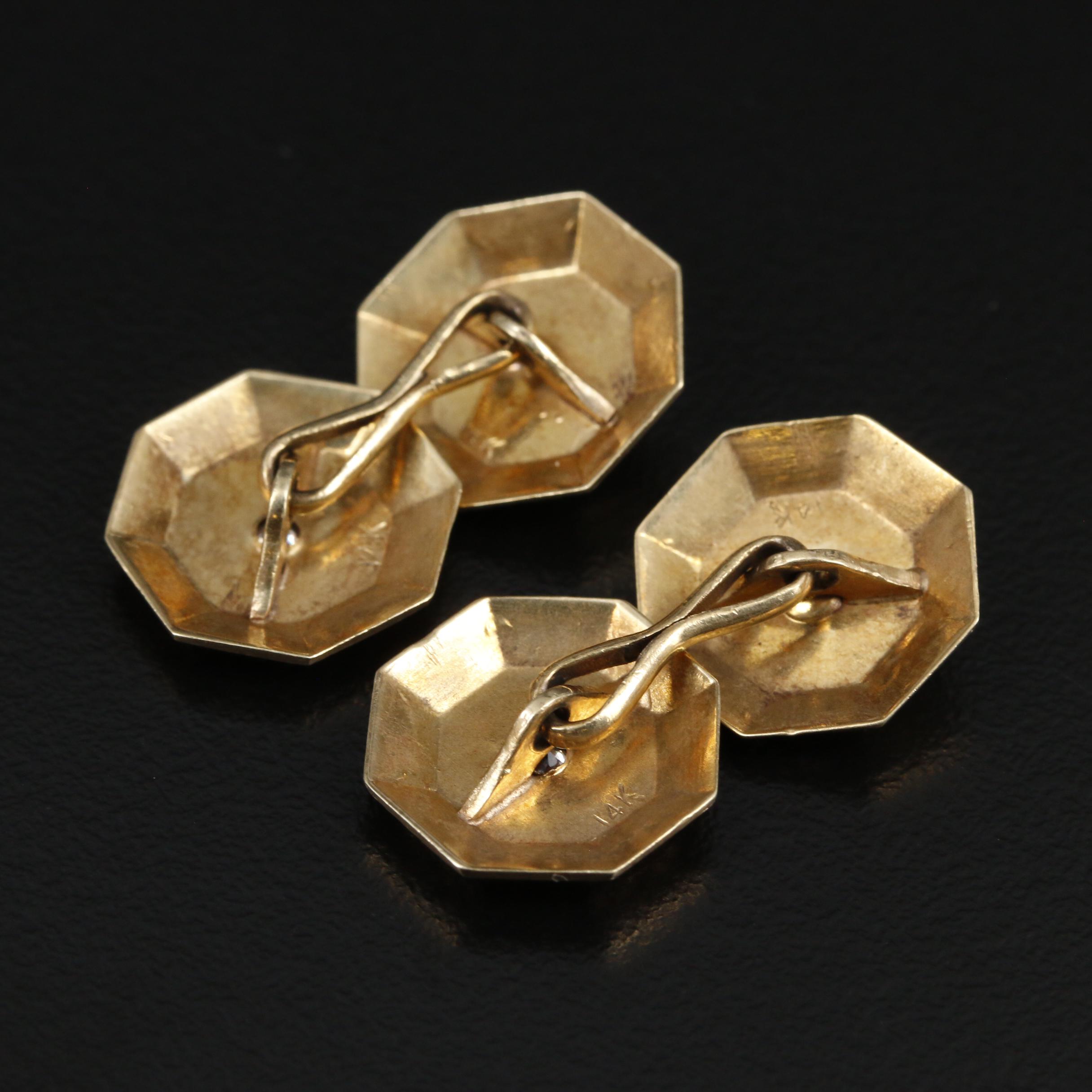 Vintage 14K Diamond and Synthetic Sapphire Cufflinks