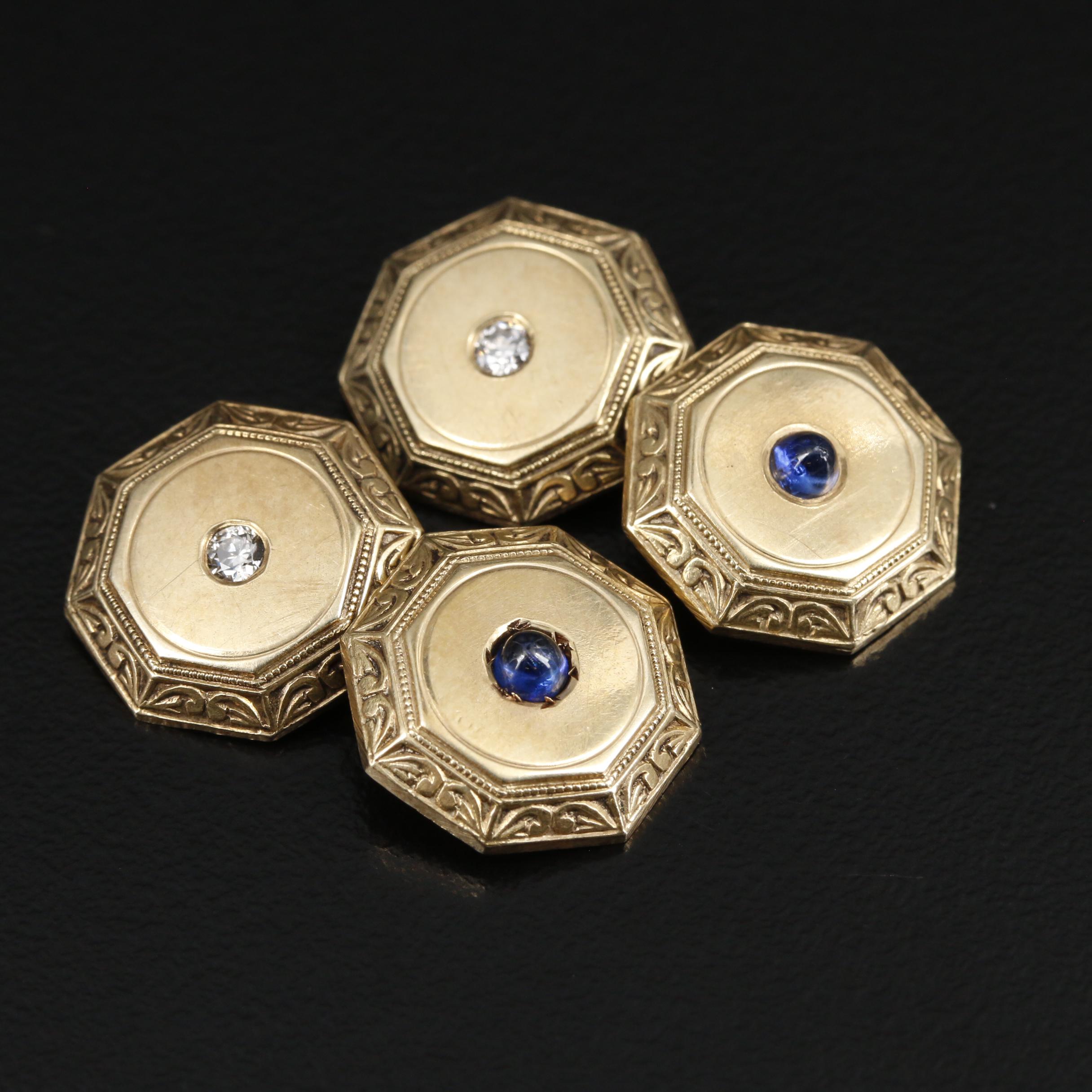 Vintage 14K Diamond and Synthetic Sapphire Cufflinks