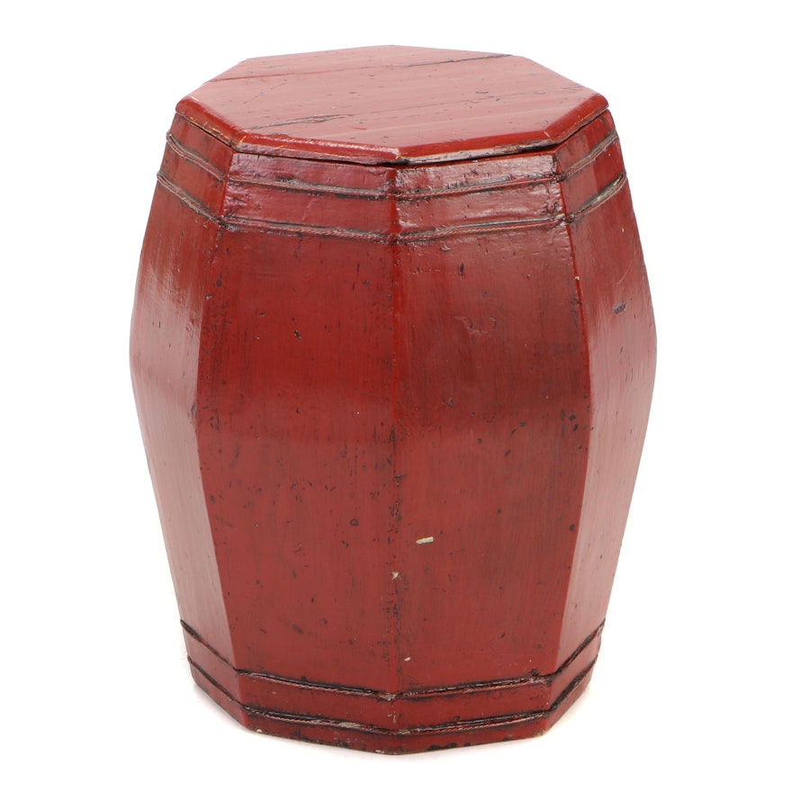 Chinese Style Red Lacquered Wood Drum Table