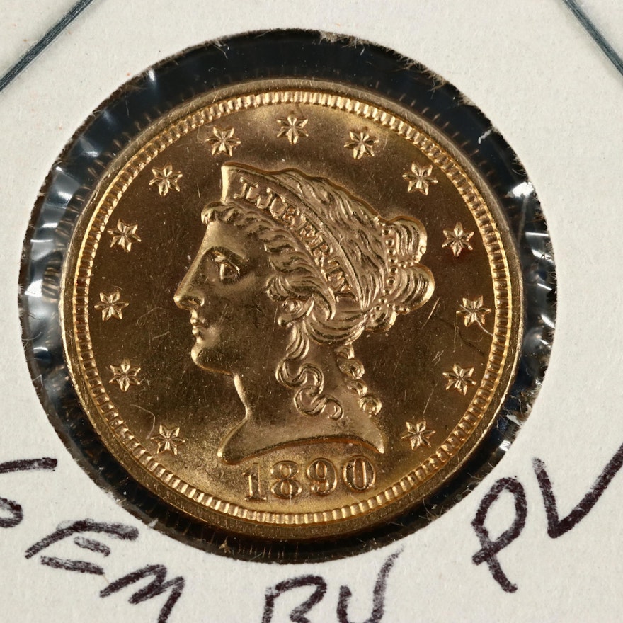 Low Mintage 1890 Liberty Head $2.50 Quarter Eagle Gold Coin