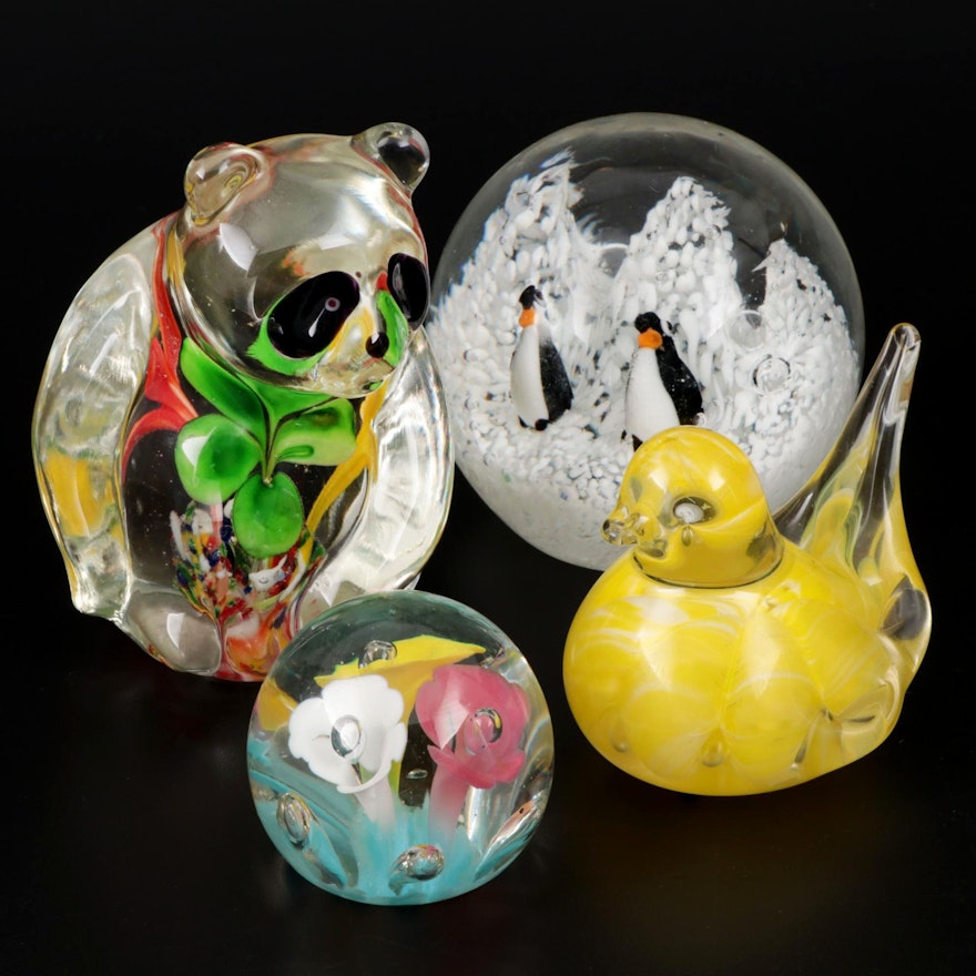 Animal and Floral Themed Art Glass Paperweights
