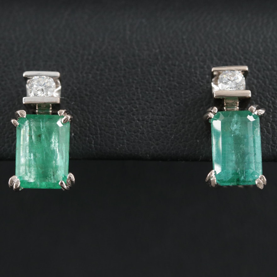 18K Gold 4.88 CTW Emerald and Diamond Earrings