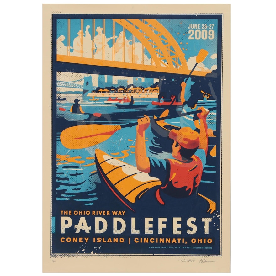 Tom Post and Keith Neltner Serigraph Poster for Paddlefest 2009 Cincinnati, Ohio