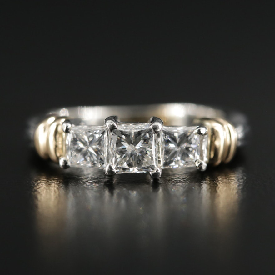 Platinum 1.20 CTW Diamond Ring with 14K Gold Accents