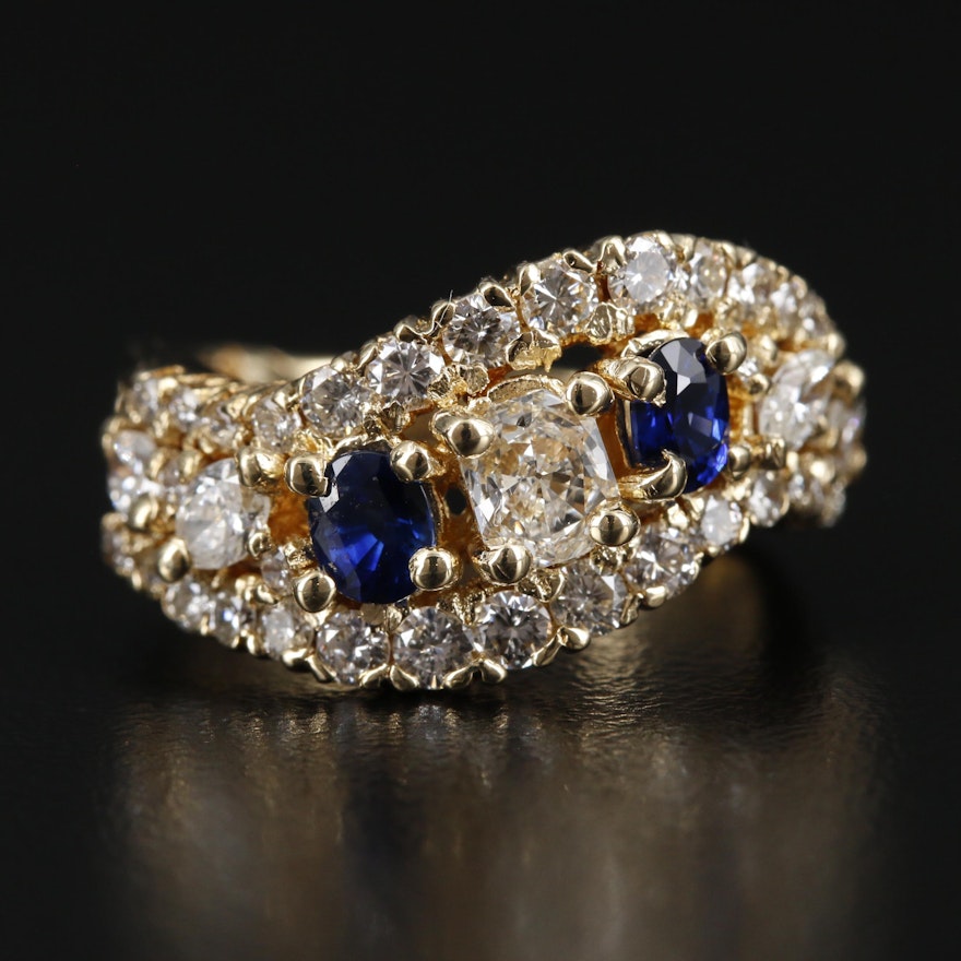 18K Gold 1.34 CTW Diamond and Sapphire Ring