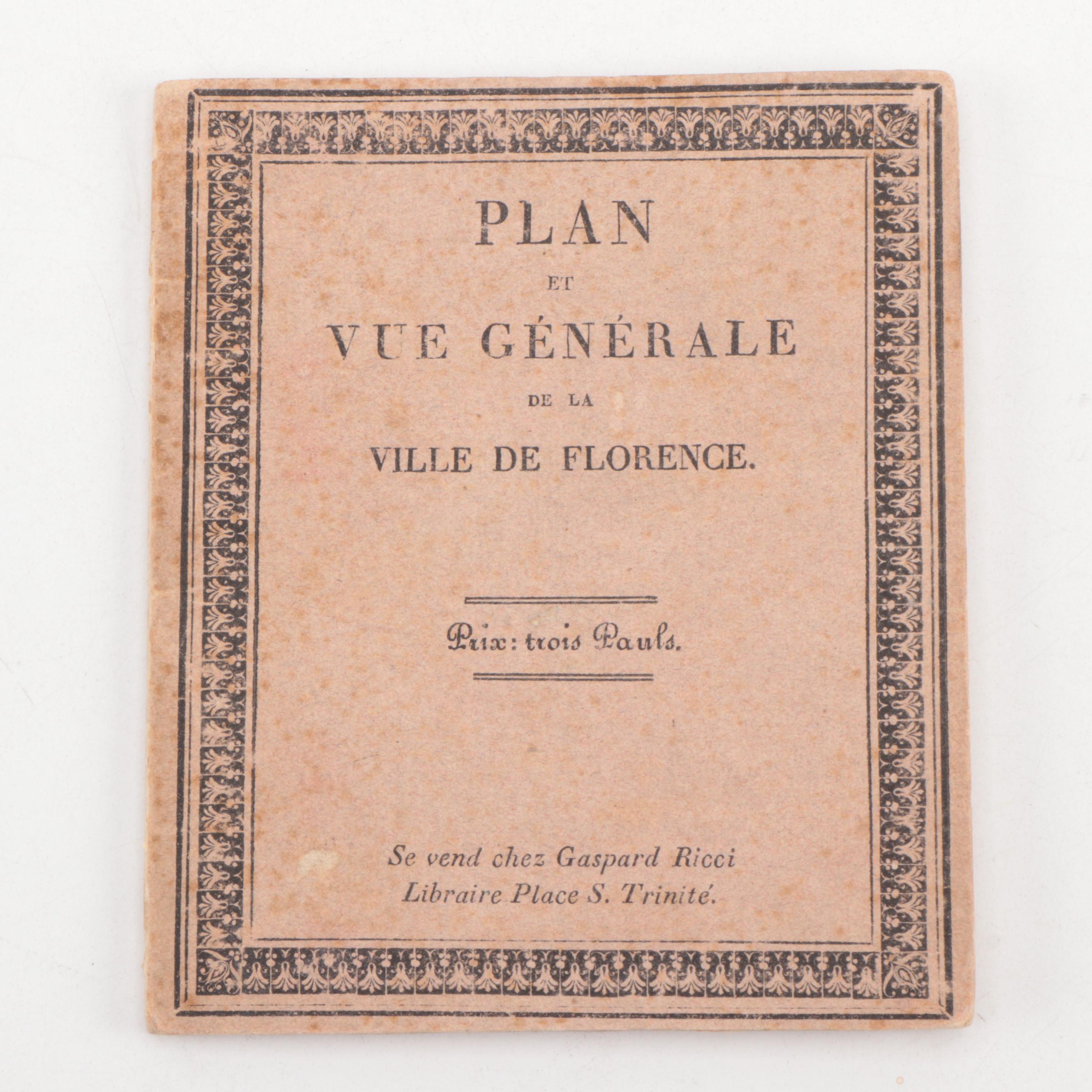 French-Italian City Map of Florence, Italy, circa 1850