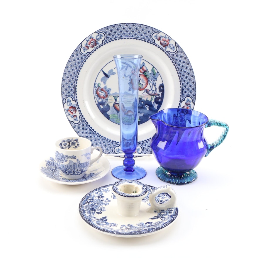 W. R. Midwinter "Moyen" Plate with Other Blue and White Table Accessories