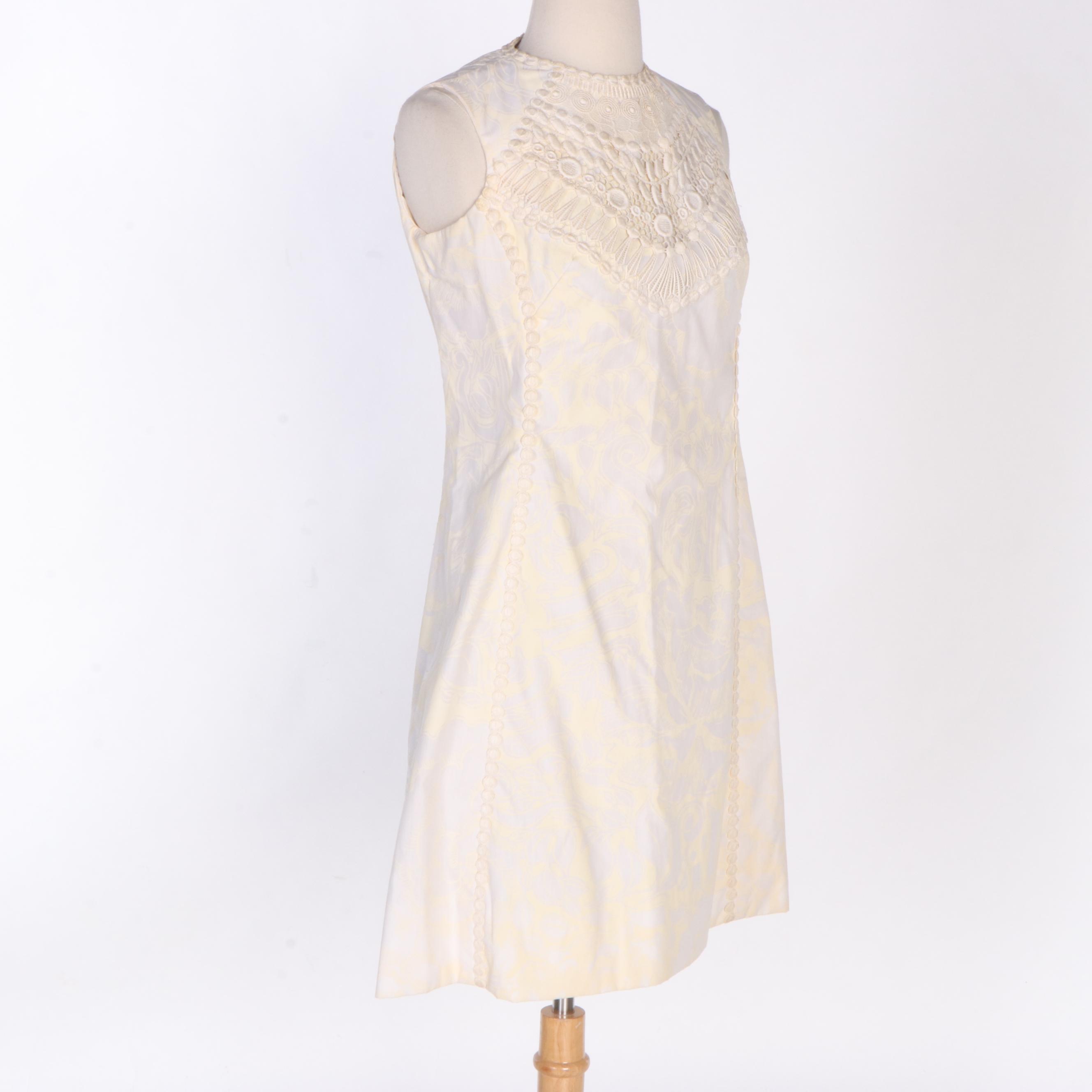 The Lilly Lilly Pulitzer Hand-Printed Cotton Dress with Lace Bib and Trim, 1960s