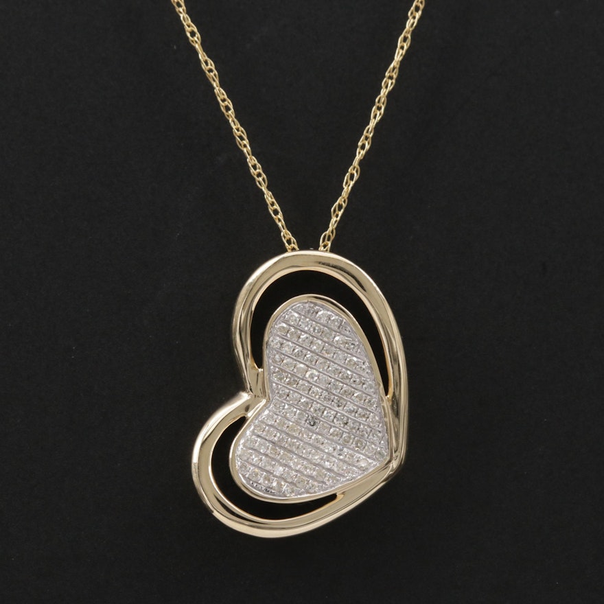 14K Gold Diamond Heart Pendant Necklace