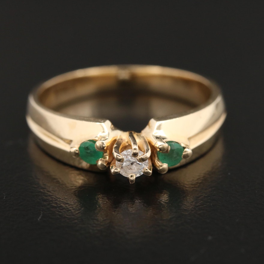 10K Yellow Gold Diamond and Emerald Ring