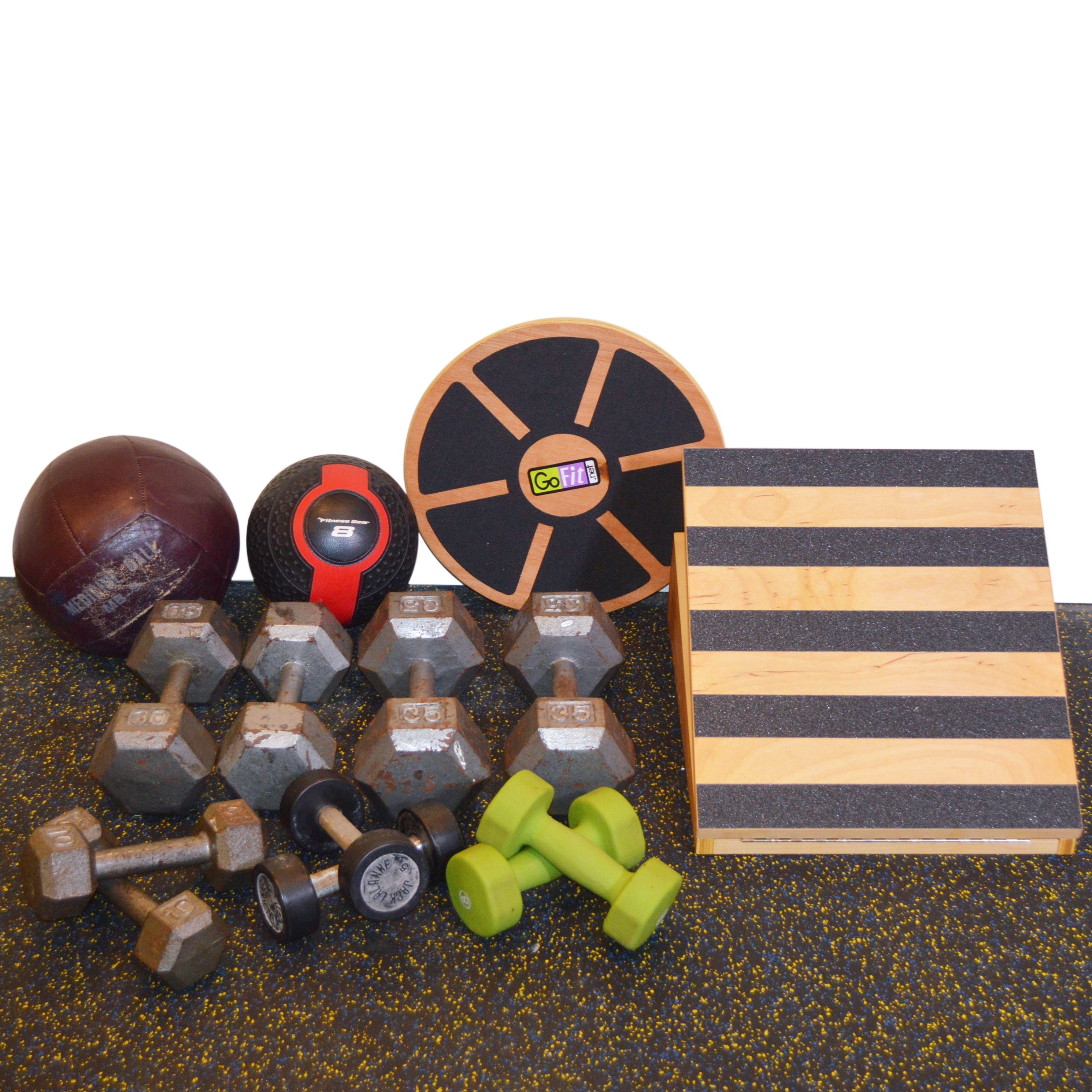 Go Fit Wood Wobble Board, Rivers Edge Slant Board and Other Hand Weights