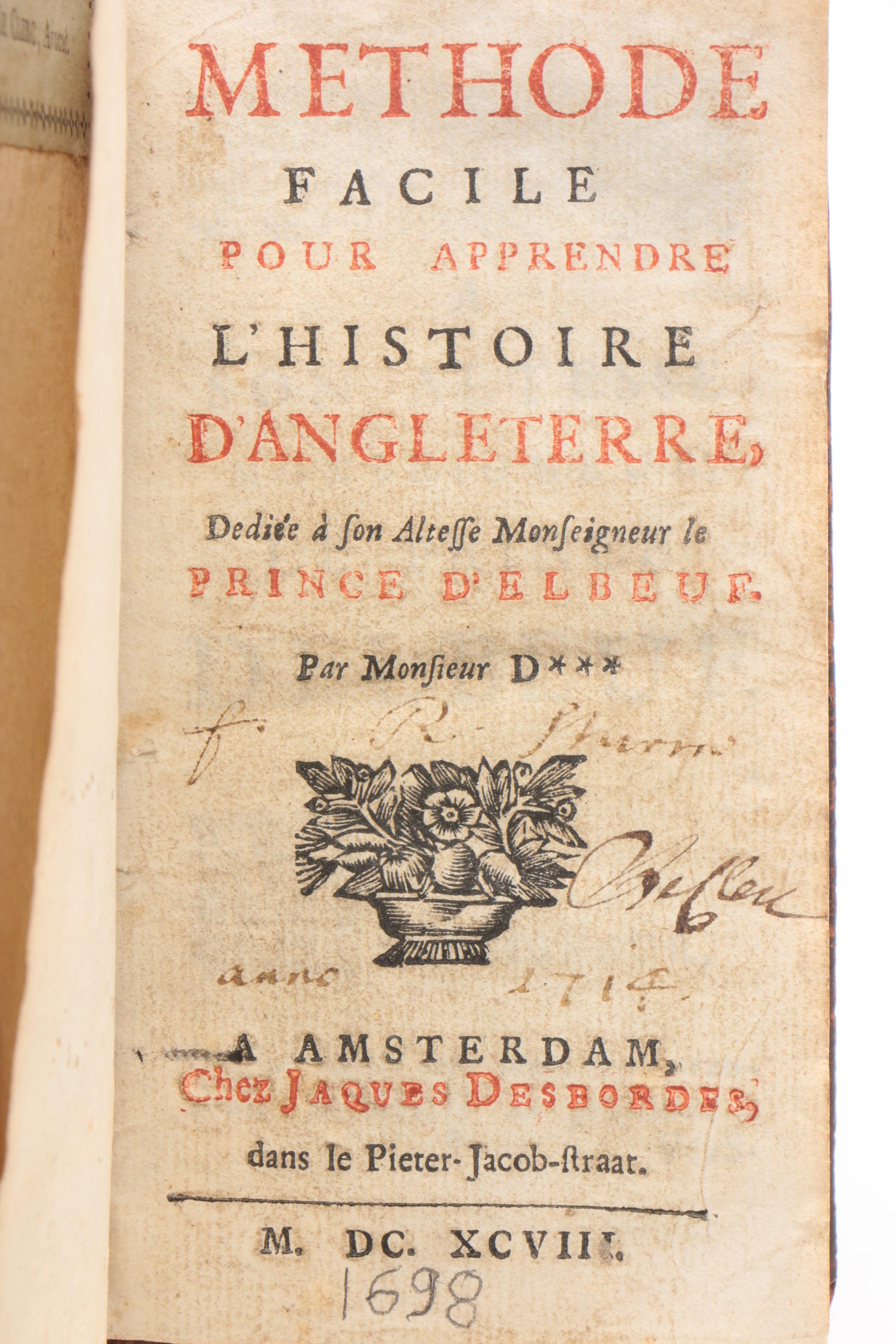 1698 "Méthode facile pour apprendre l'histoire d'Angleterre" by Simon Gueullette