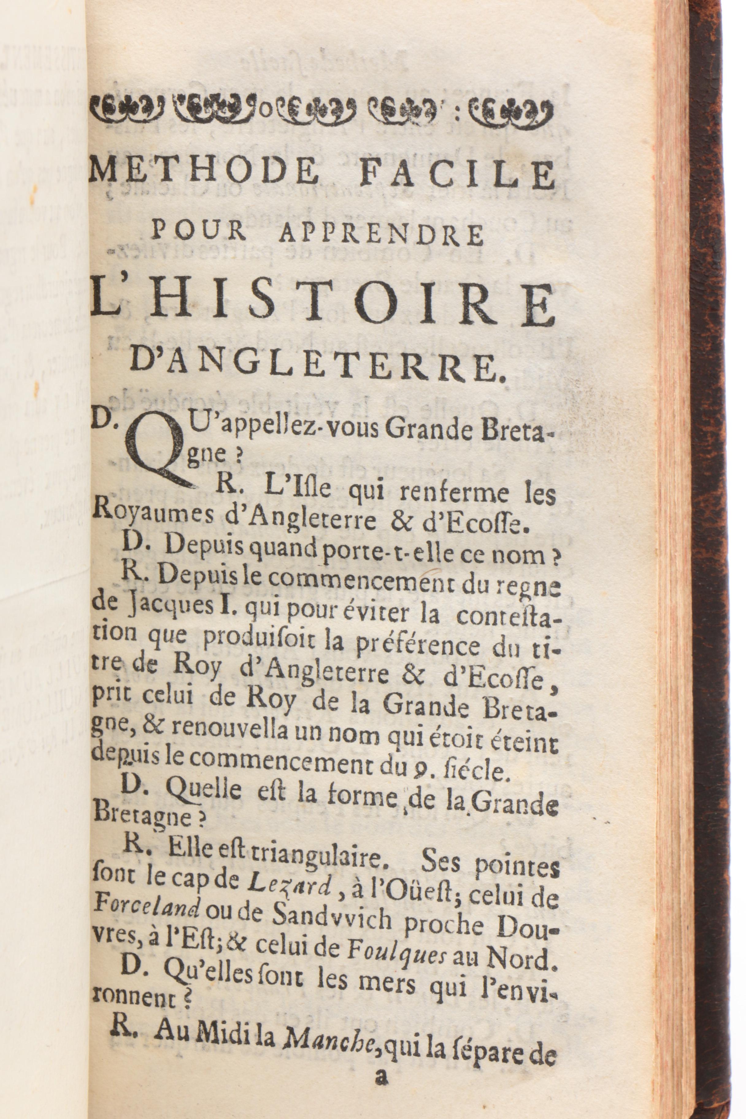 1698 "Méthode facile pour apprendre l'histoire d'Angleterre" by Simon Gueullette