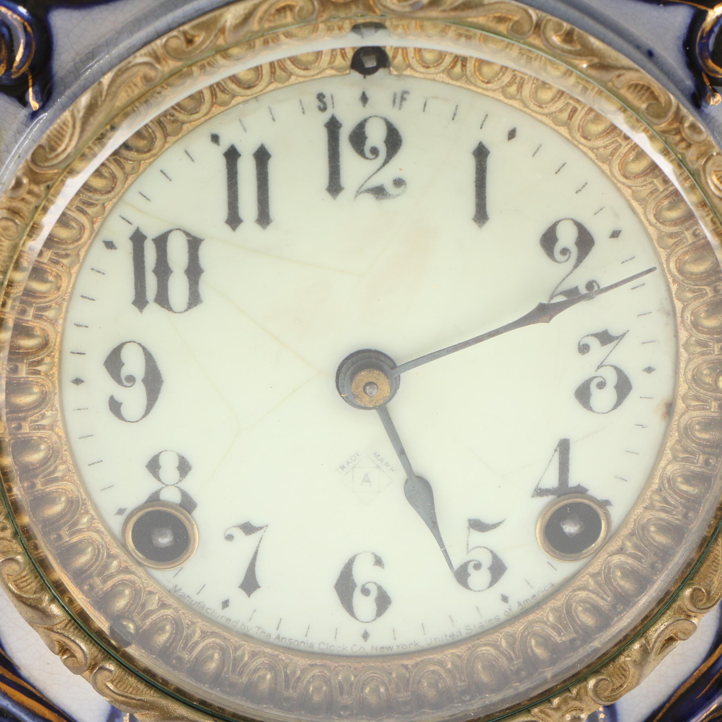 Ansonia Porcelain Mantel Clock with HandPainted Floral Motif EBTH