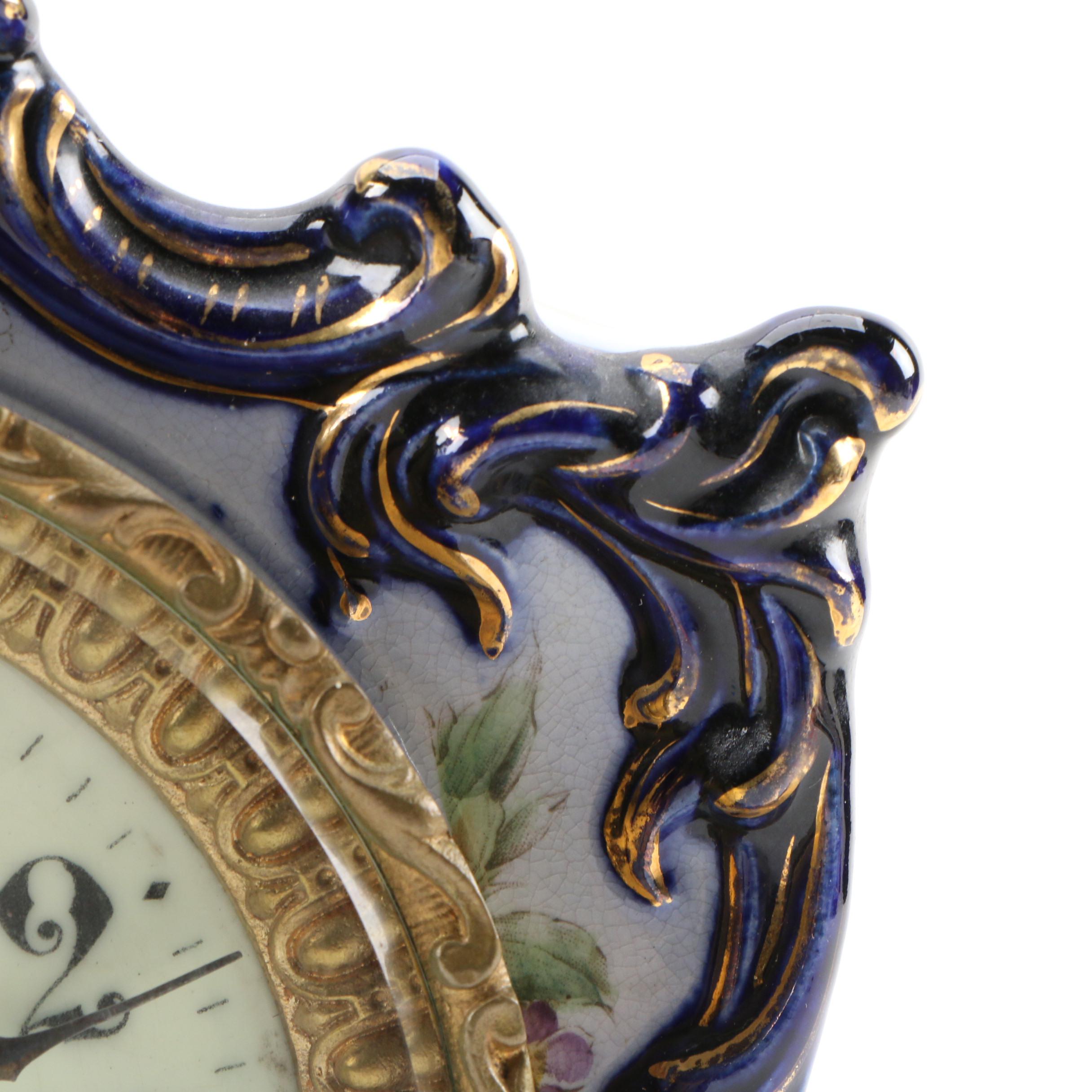 Ansonia Porcelain Mantel Clock with HandPainted Floral Motif EBTH