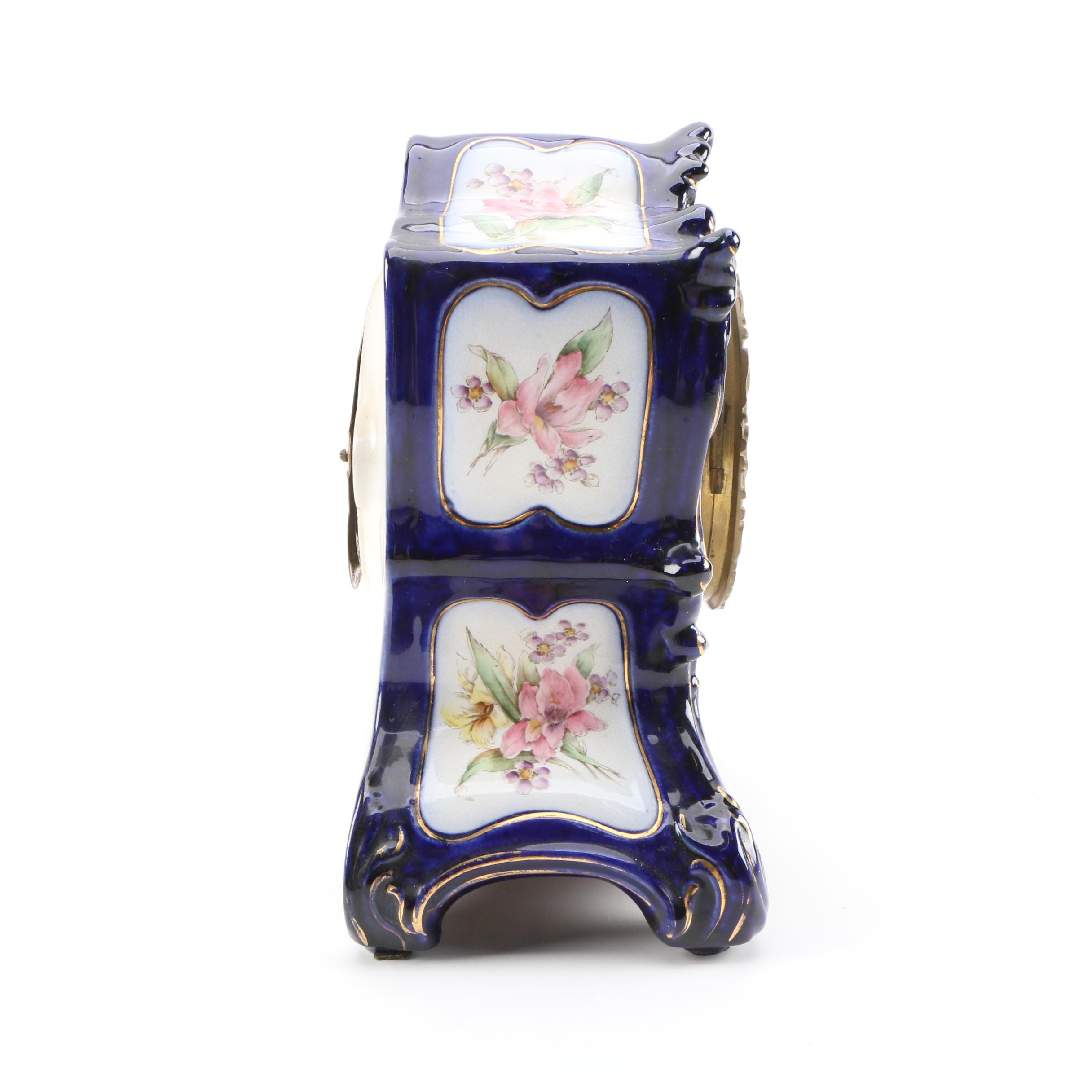 Ansonia Porcelain Mantel Clock with HandPainted Floral Motif EBTH