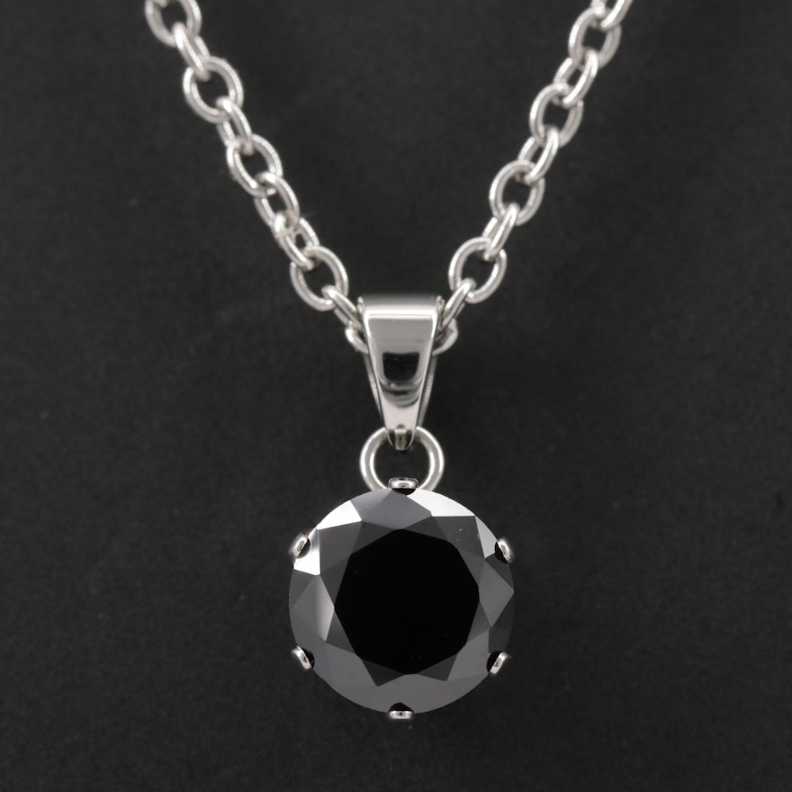 Cubic Zirconia Solitaire Pendant on Cable Chain Necklace