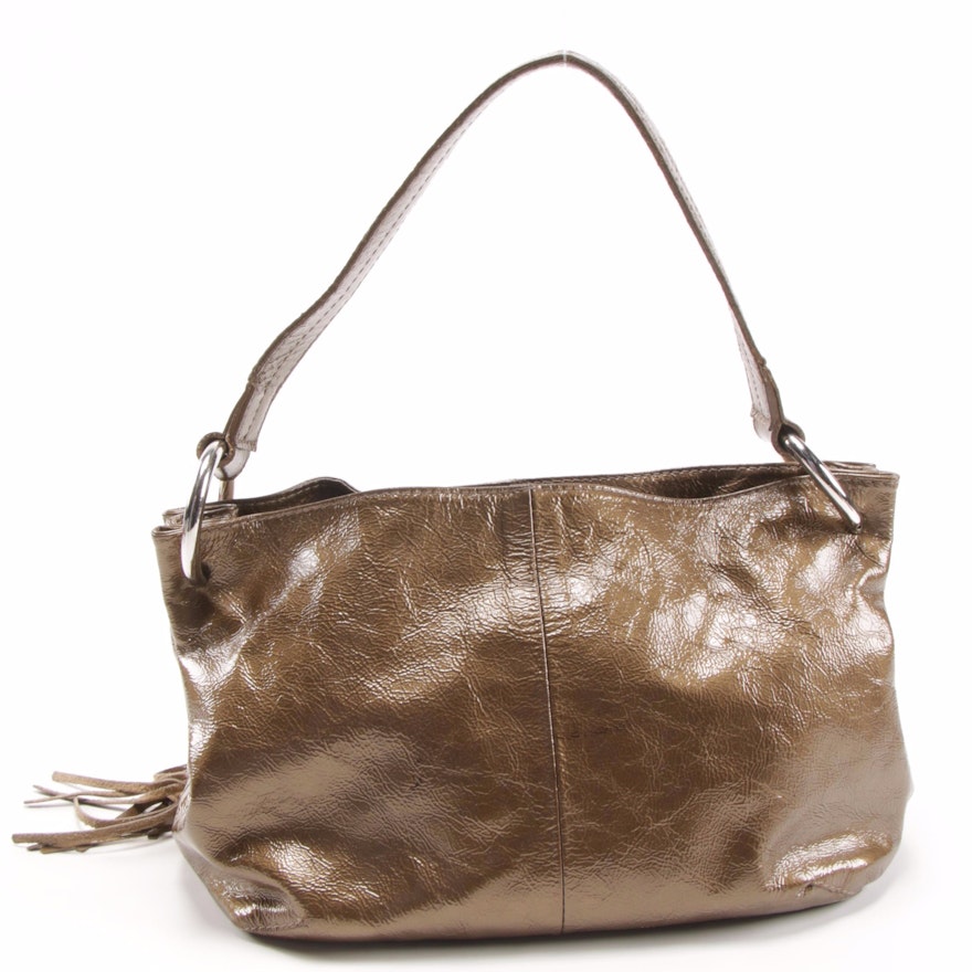 Furla Metallic Glazed Leather Shoulder Bag with Tassel