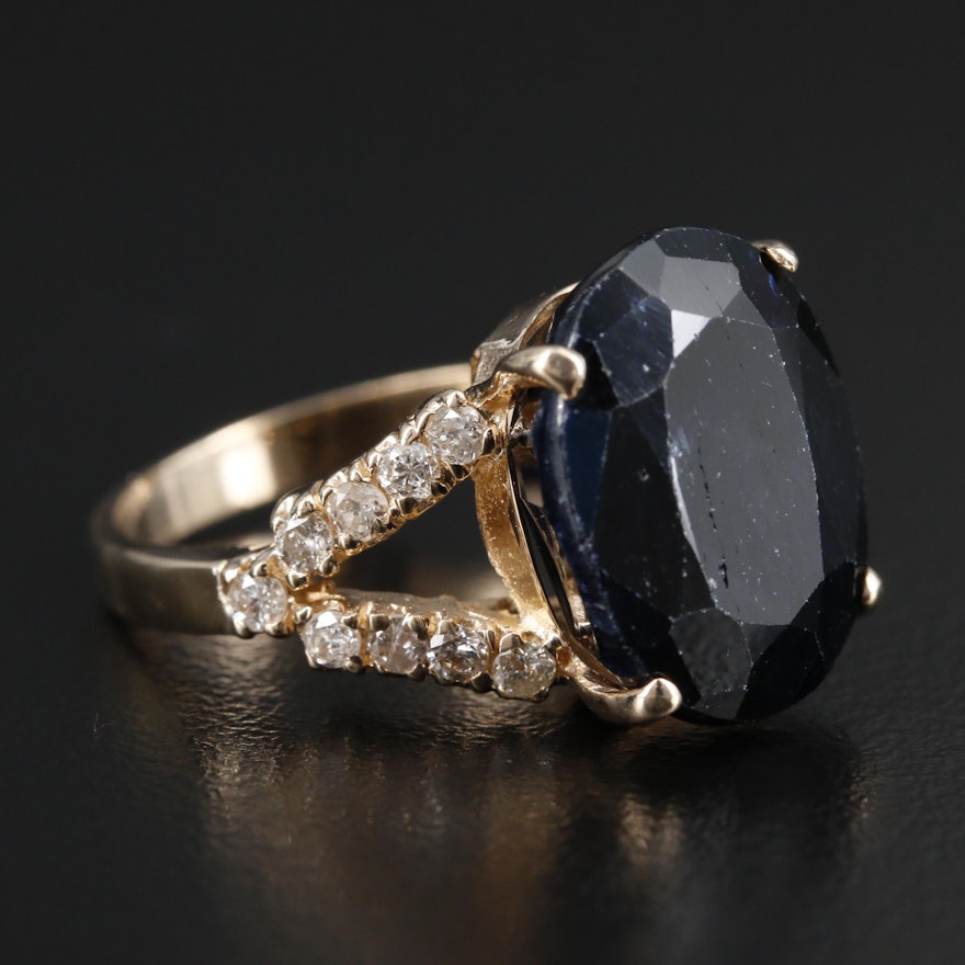 14K Gold 14.31 CT Sapphire and Diamond Ring