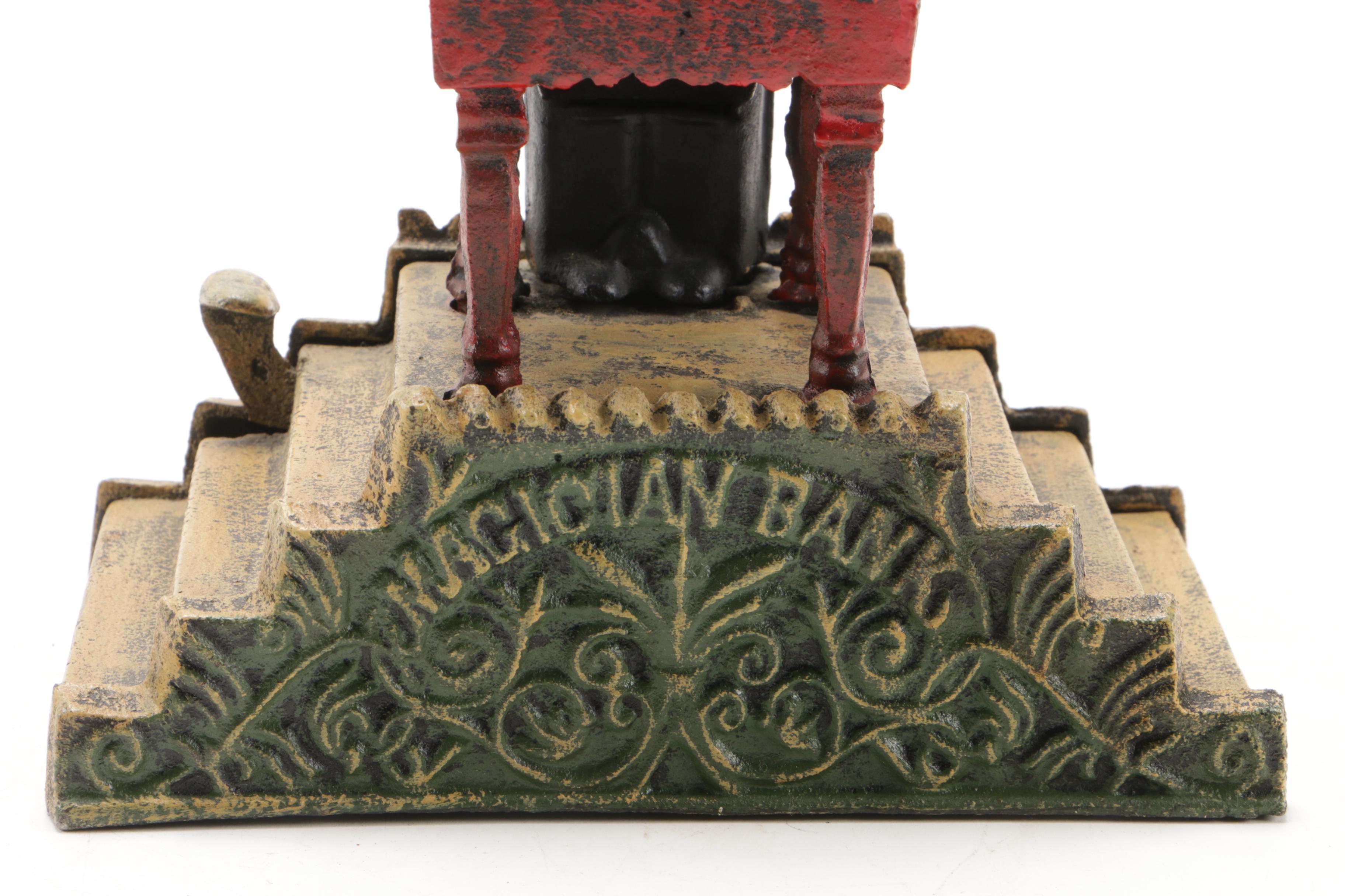 Magician with Hat Polychrome Painted Mechanical Cast Iron Bank